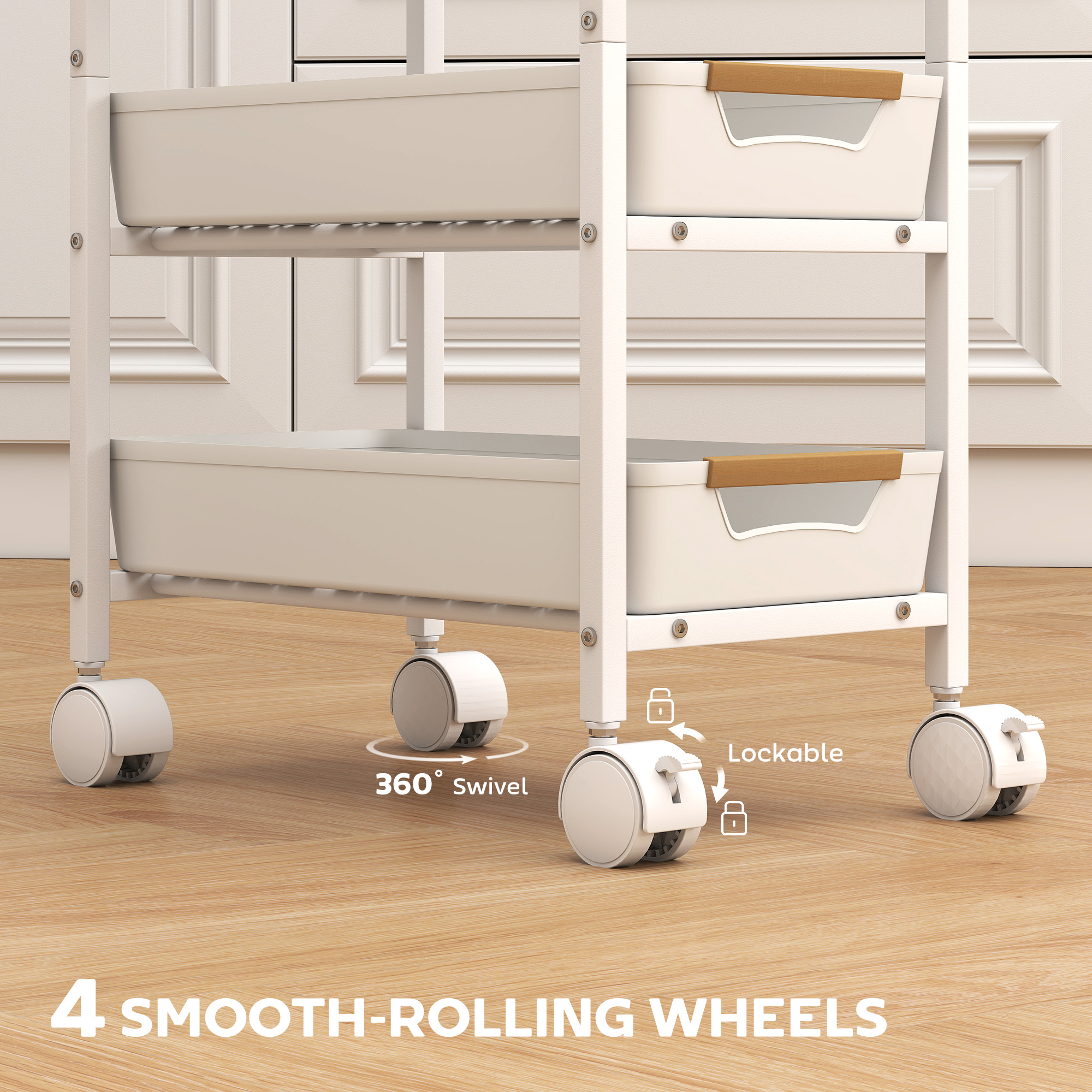 5-Tier Storage Trolley On Wheels-White — image 5