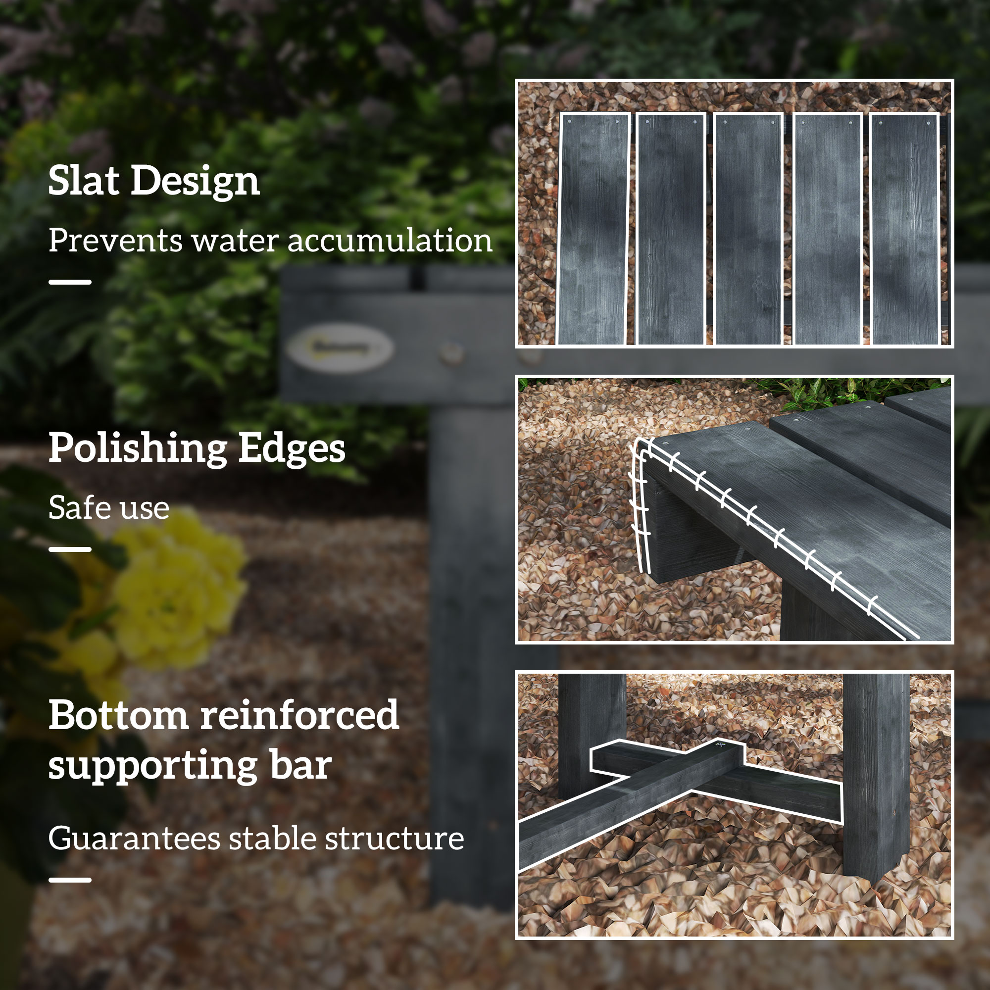 2-seater garden wooden bench,grey