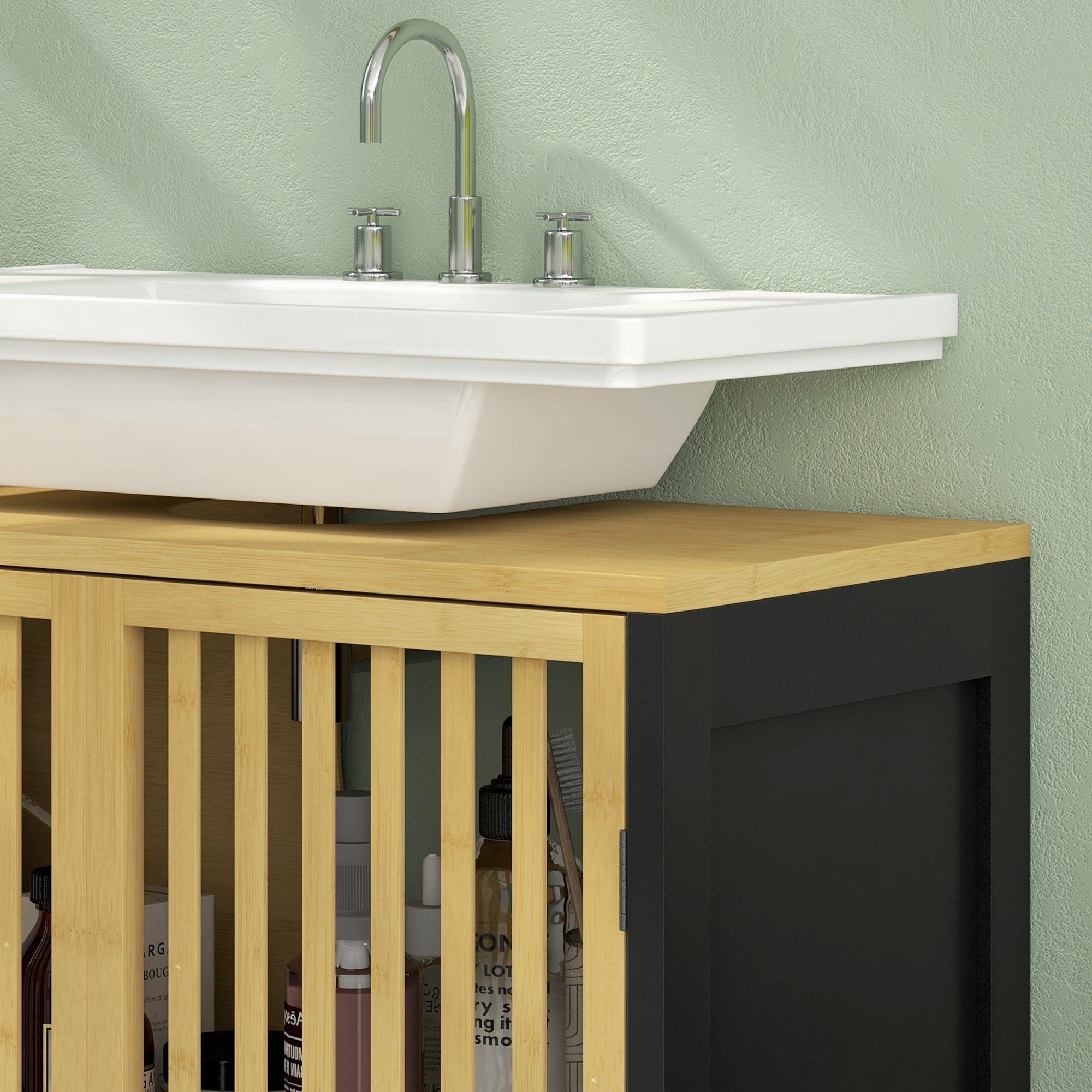 Bamboo-Blend Retro Cut-Out Under Sink Cabinet — image 2