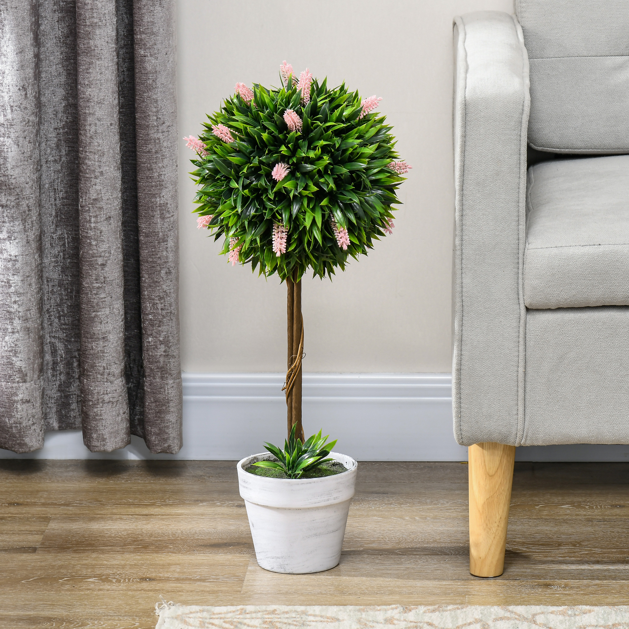 Set Of 2 Decorative Artificial Plants Ball Trees With Flower For Home Indoor — image 5