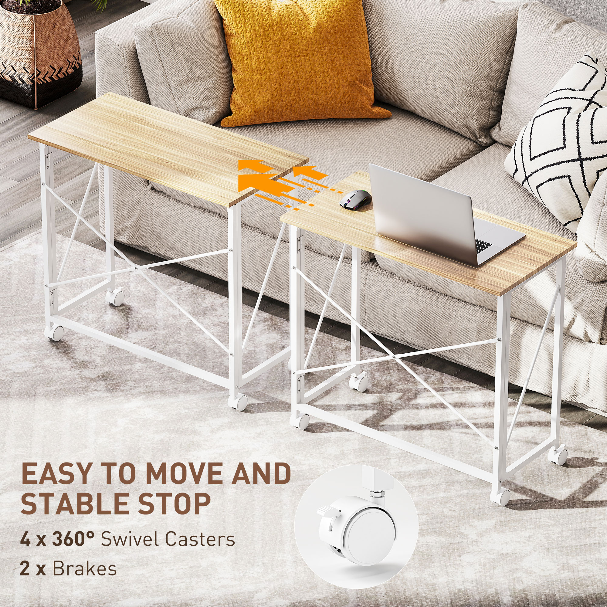 80 Cm Folding Desk On Wheels-Natural Tone