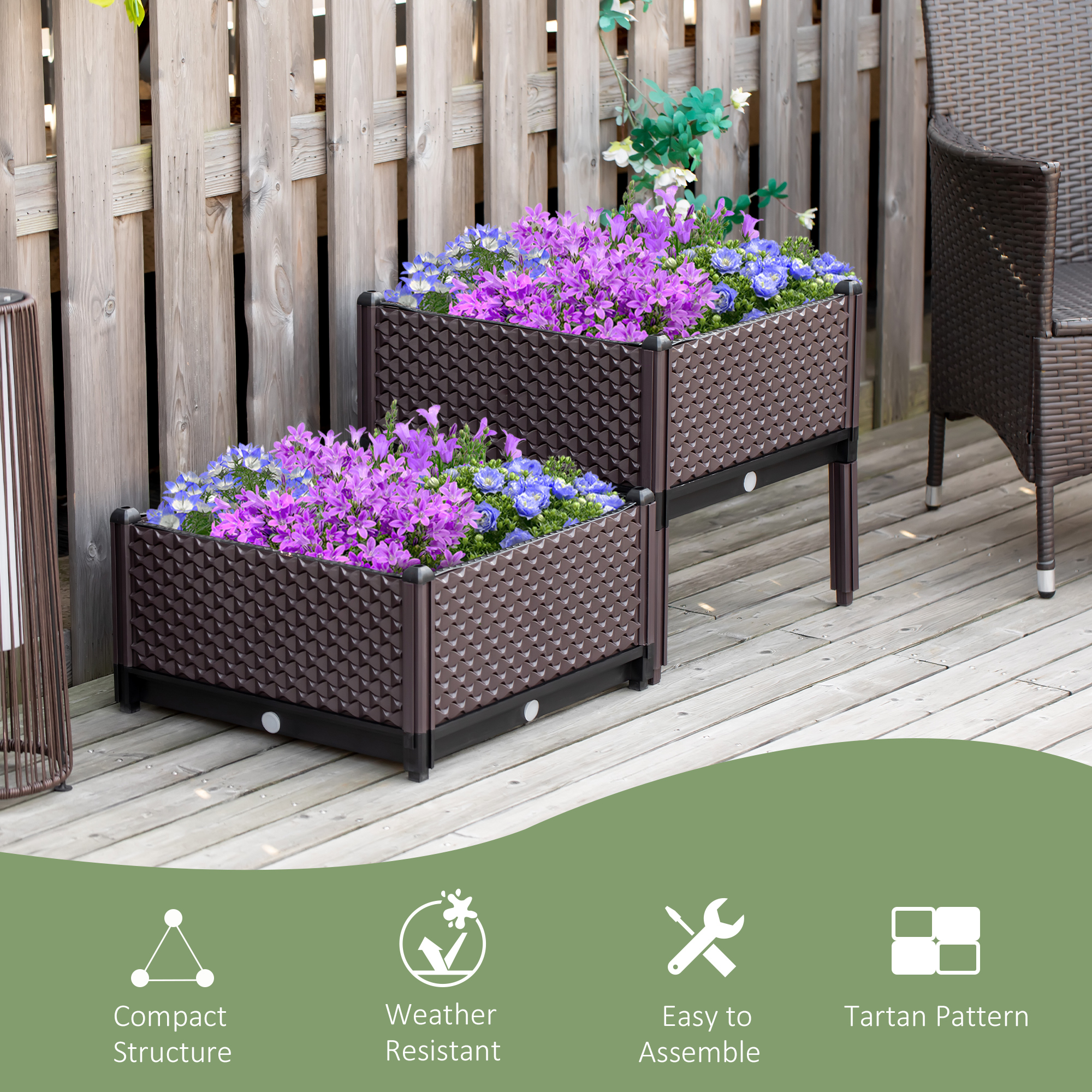 50cm X X 46.5cm Set Of 2 41L Plastic Raised Garden Bed,Planter Box,Flower — image 3