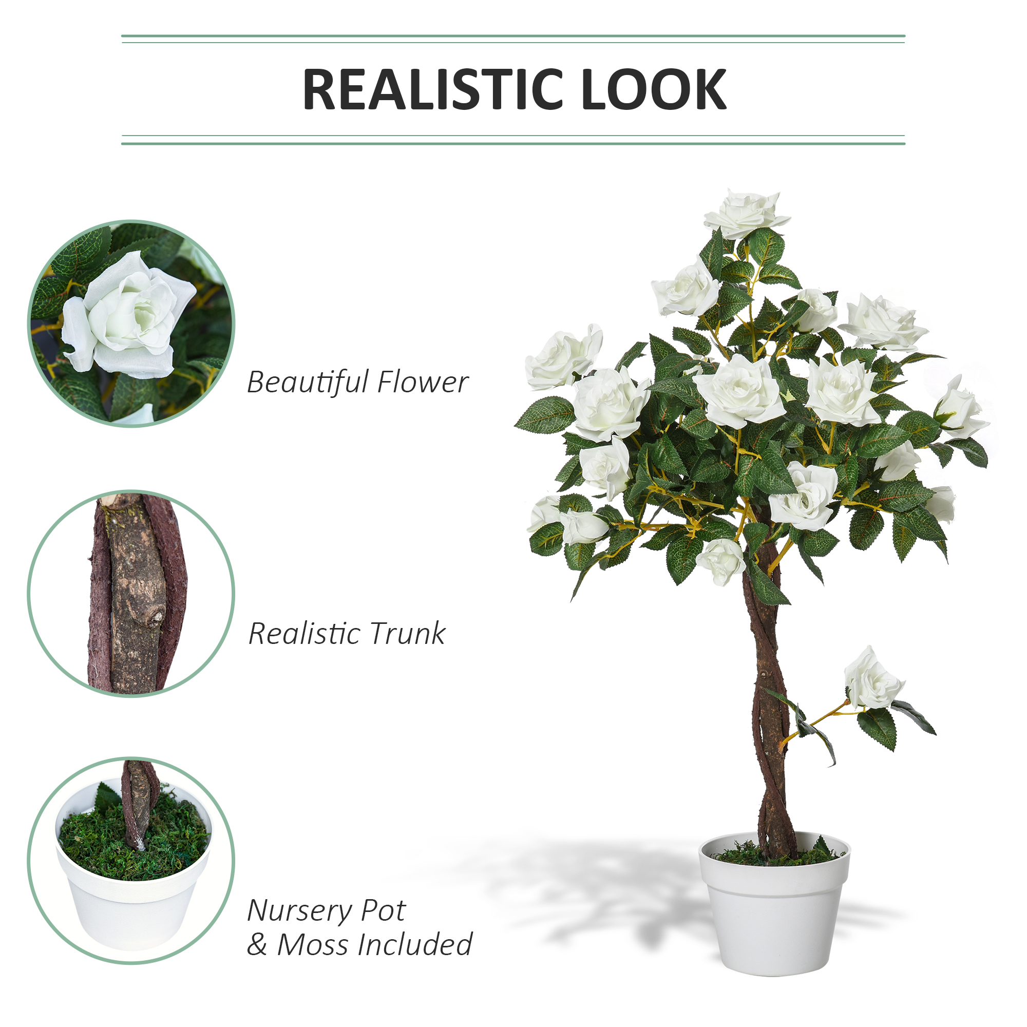 Artificial Plants White Rose Floral In Pot,Fake For Home Indoor Decor,90cm — image 5