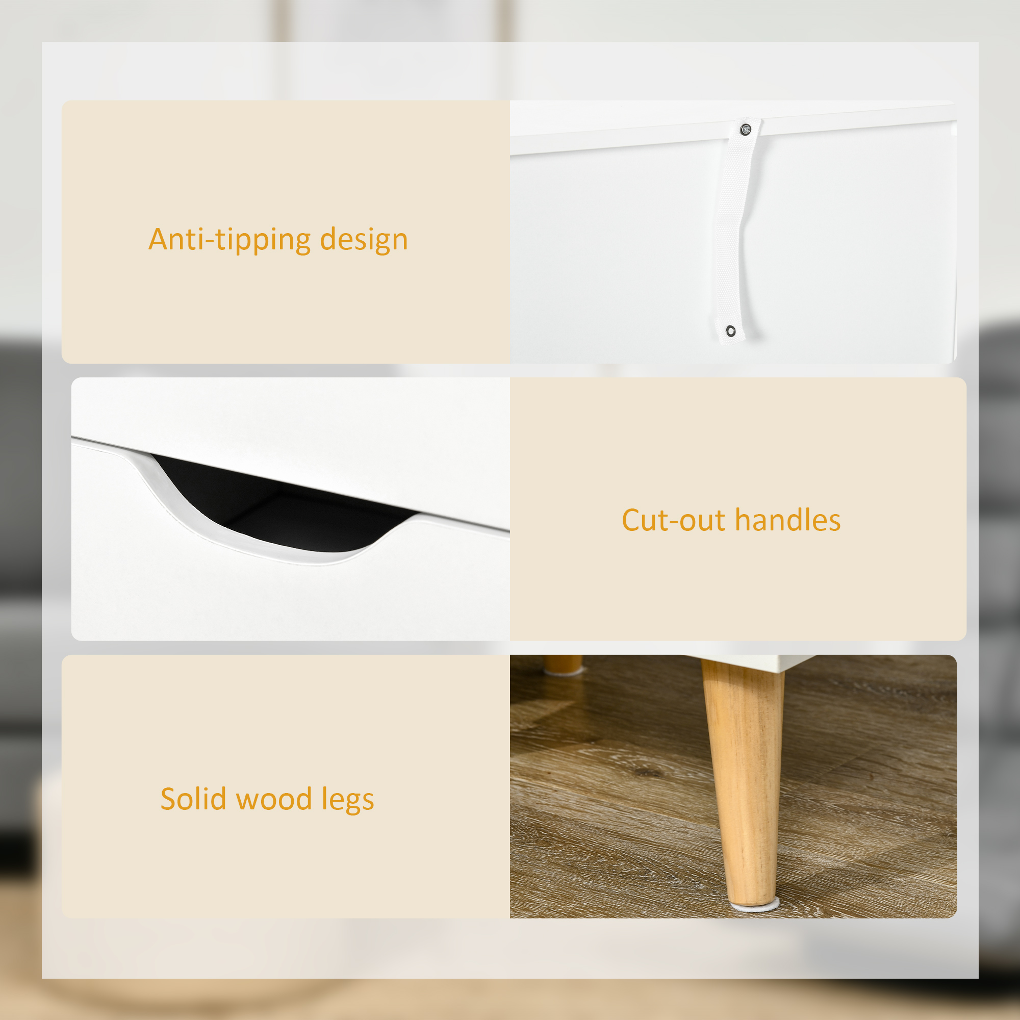 Bedside Table,Bedside Cabinet With 3 Drawers,Side End Table Pine Wood Legs — image 3