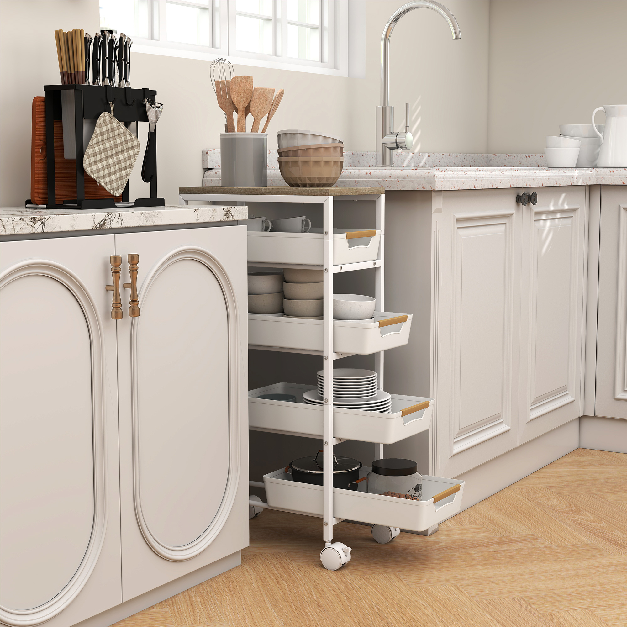 5-Tier Storage Trolley On Wheels-White
