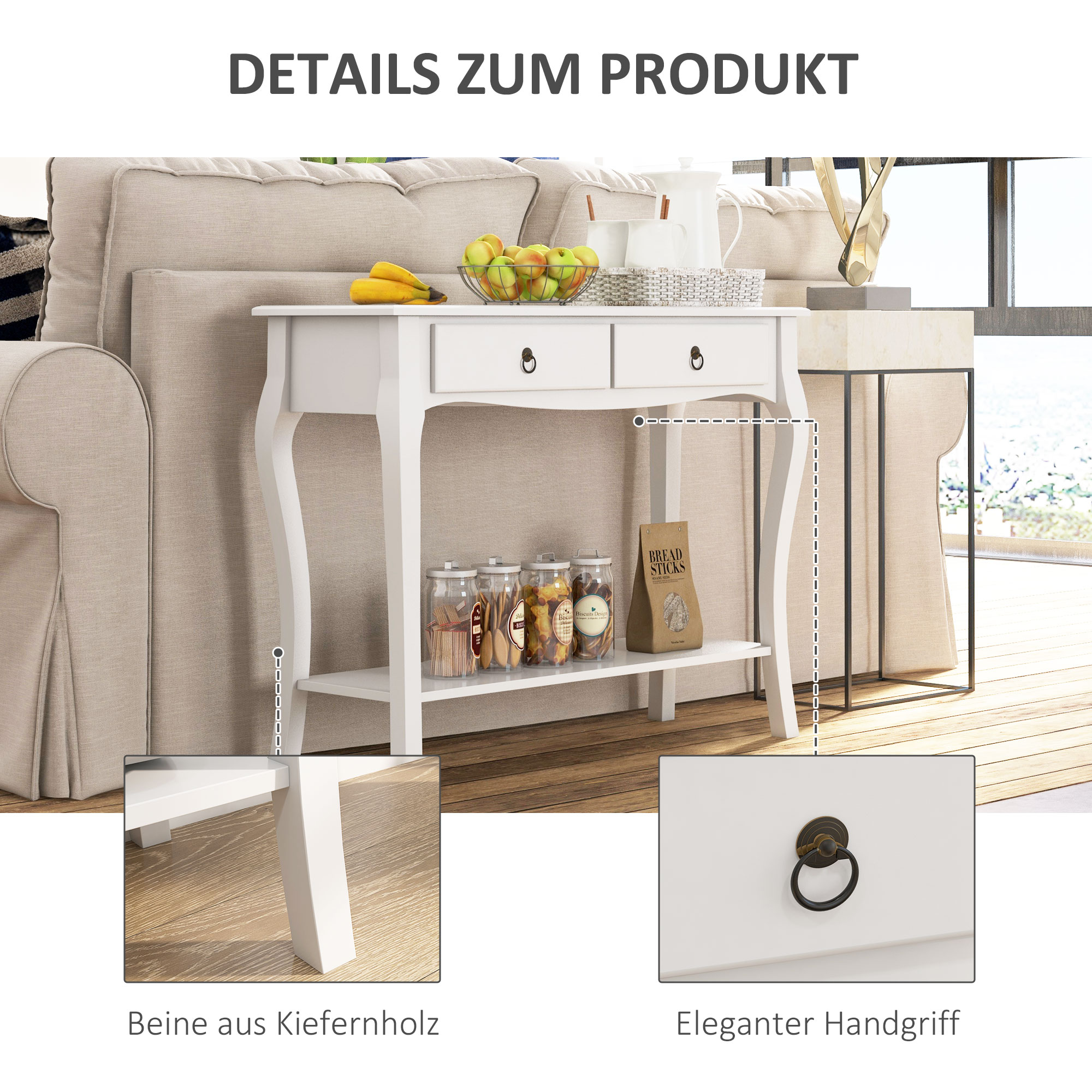 Console Table Modern Sofa Side Desk With Storage Shelves Drawers For Living — image 5