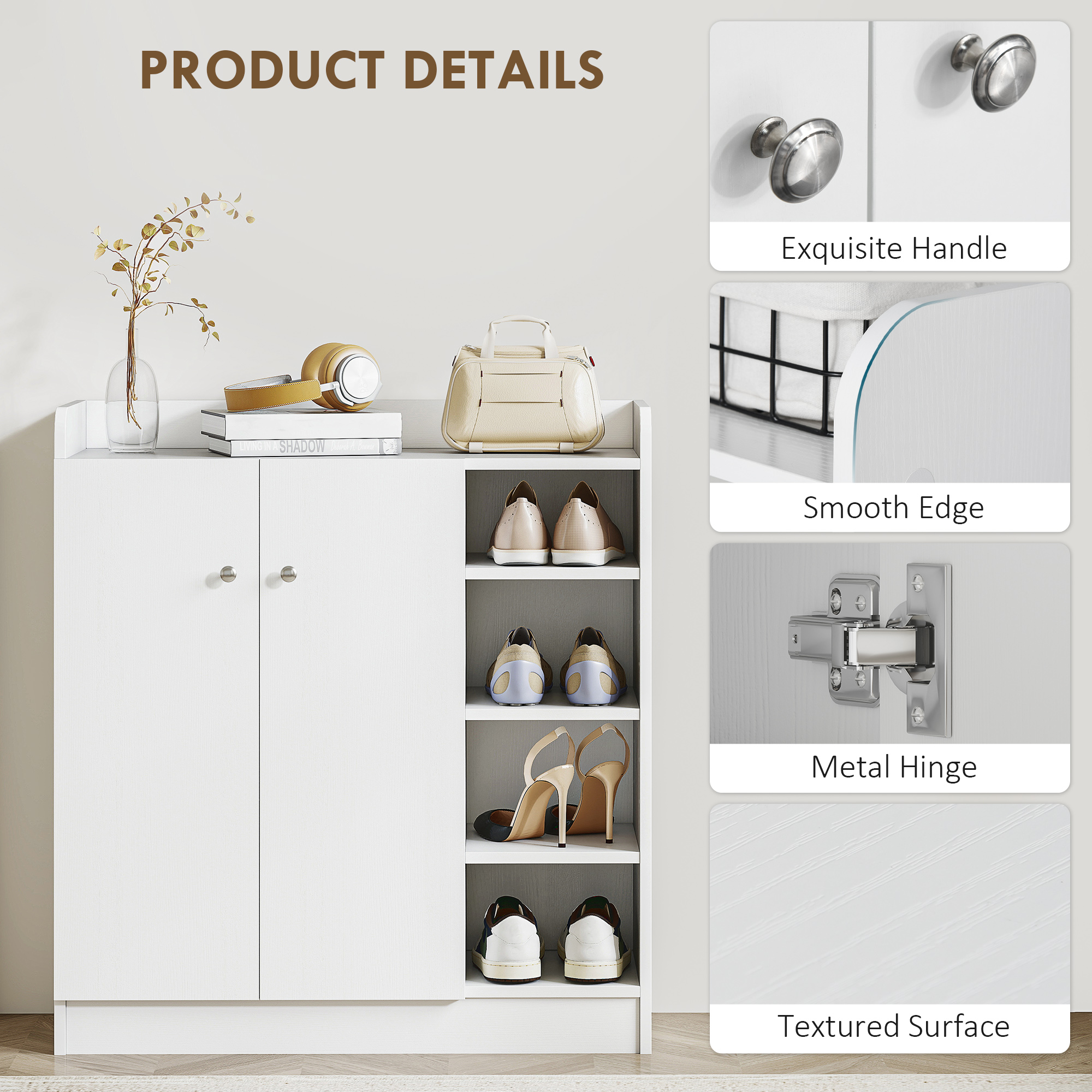 Shoe Storage Cabinet Two Doors W/ Adjustable 4 Shelves Cupboard Footwear Rack — image 3