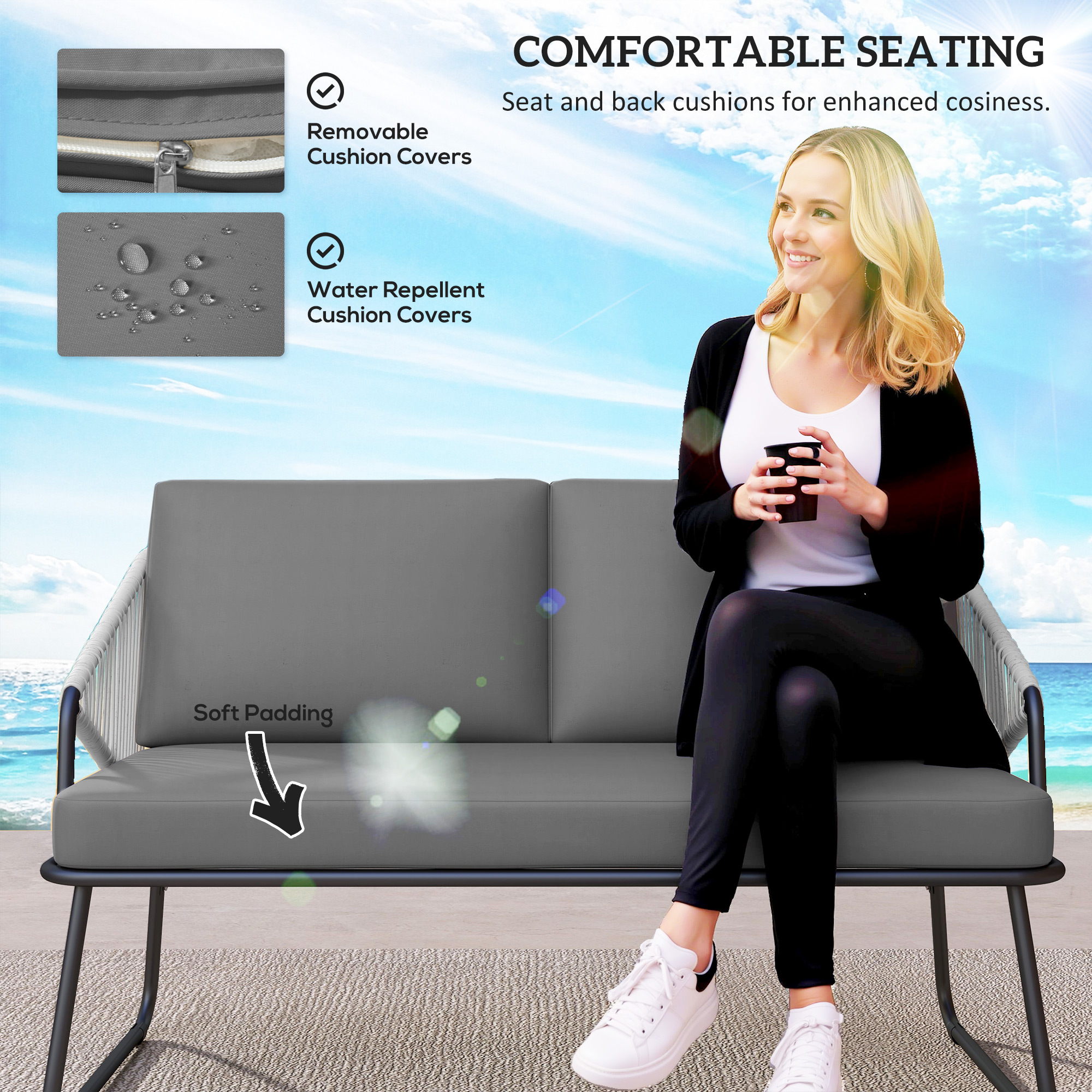 Four-Piece Rattan Strong Panel Outdoor Sofa Set-Grey — image 5
