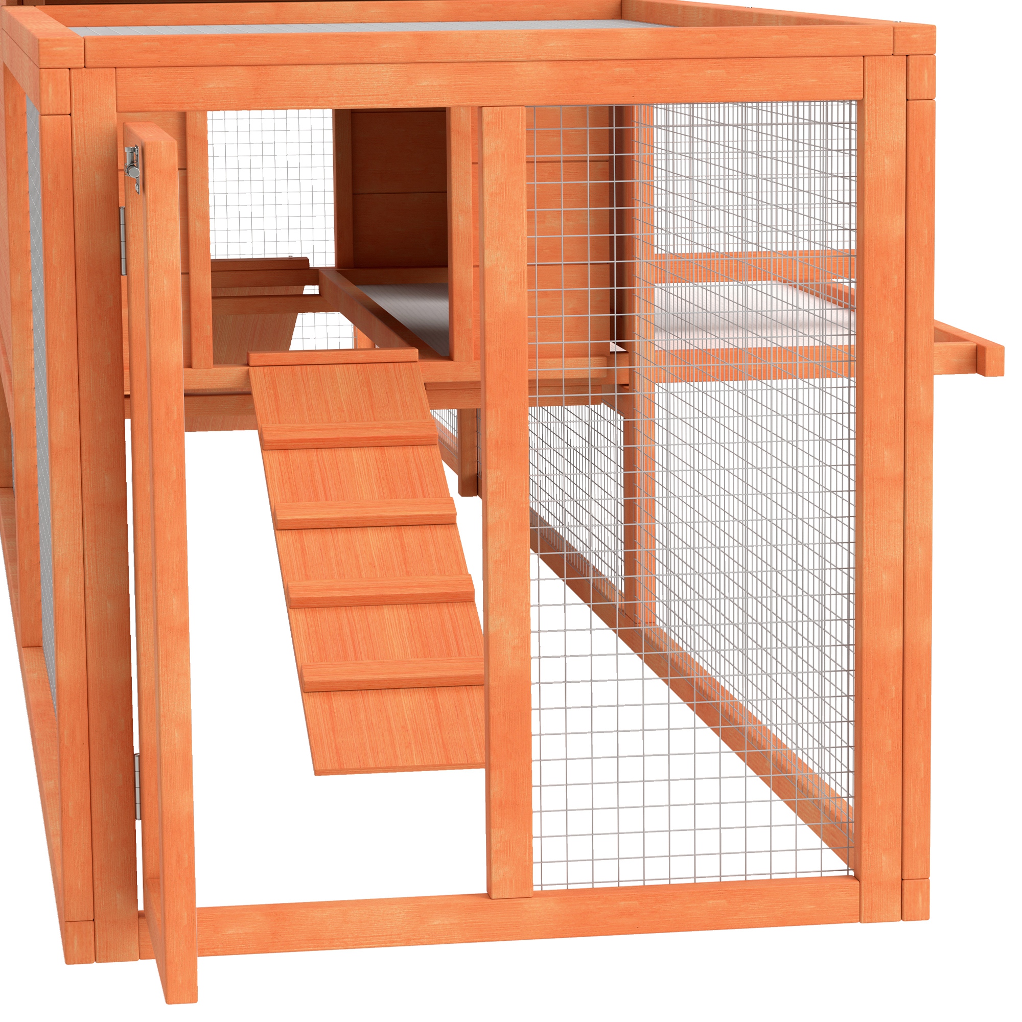 Wooden Rabbit Hutch With Run,Tray,Ramps,Asphalt Roof,309 X 70 X 87cm,Orange