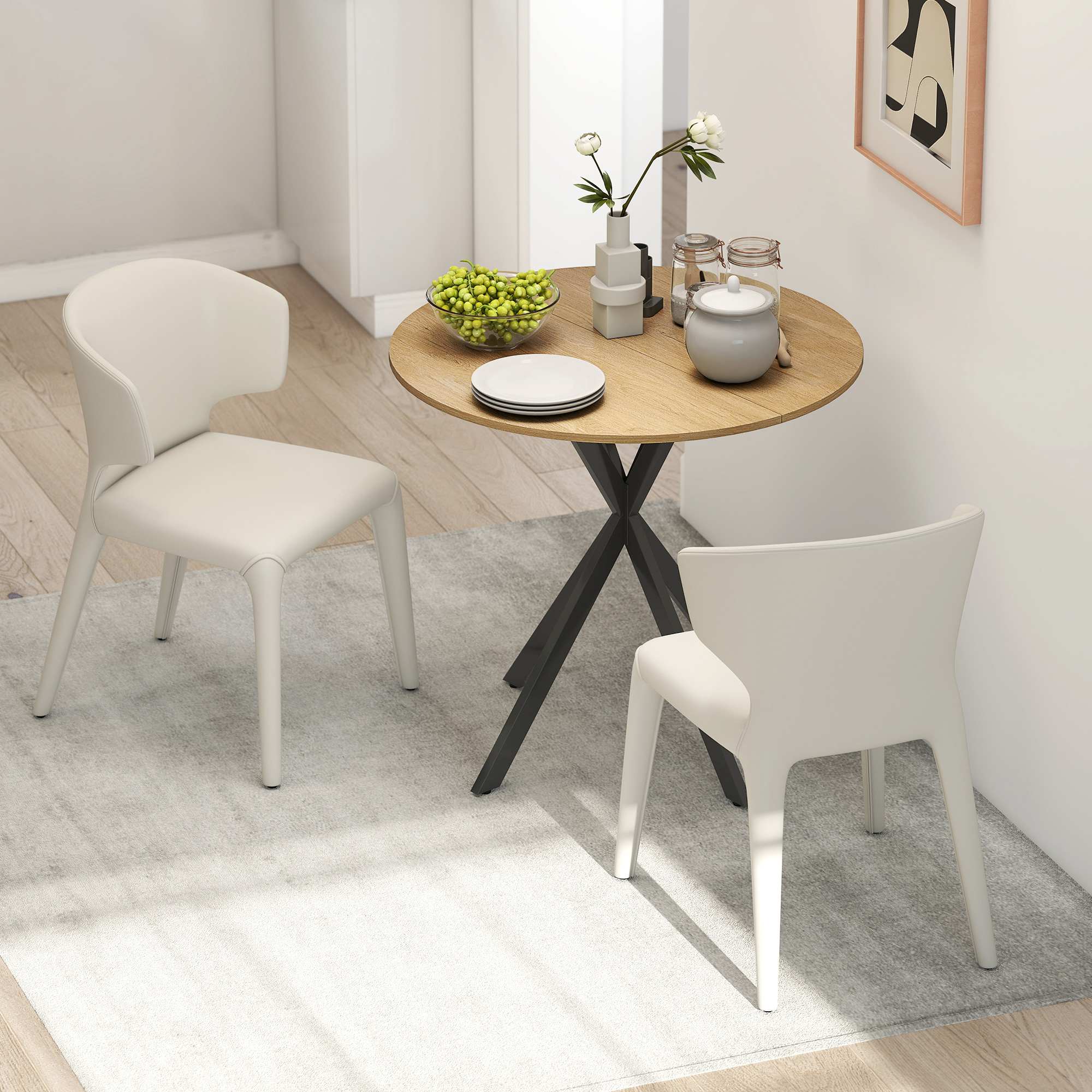 80cm Industrial Round Dining Table-White Oak — image 4