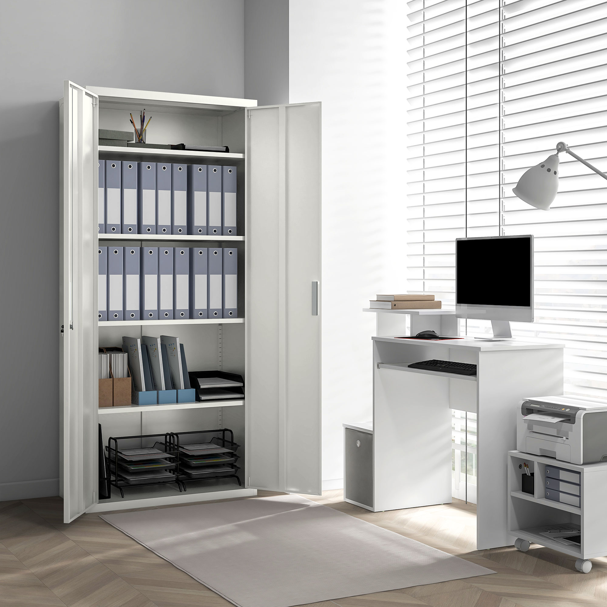 Five Shelf Lockable Steel Office Cabinet-White — image 5