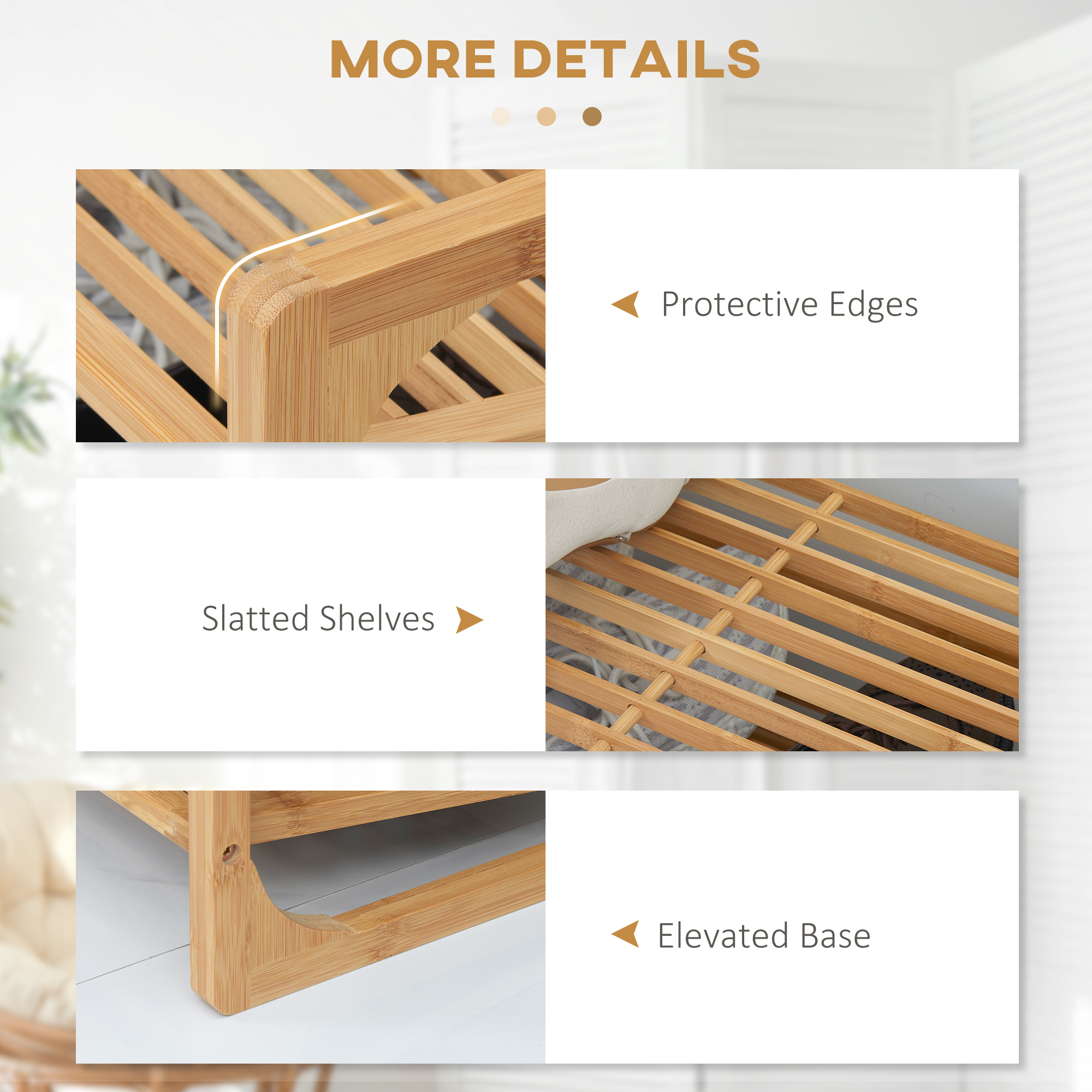 3-Tier Shoe Rack,Bamboo Storage Organizer With Slatted Shelves,Free Standing — image 2