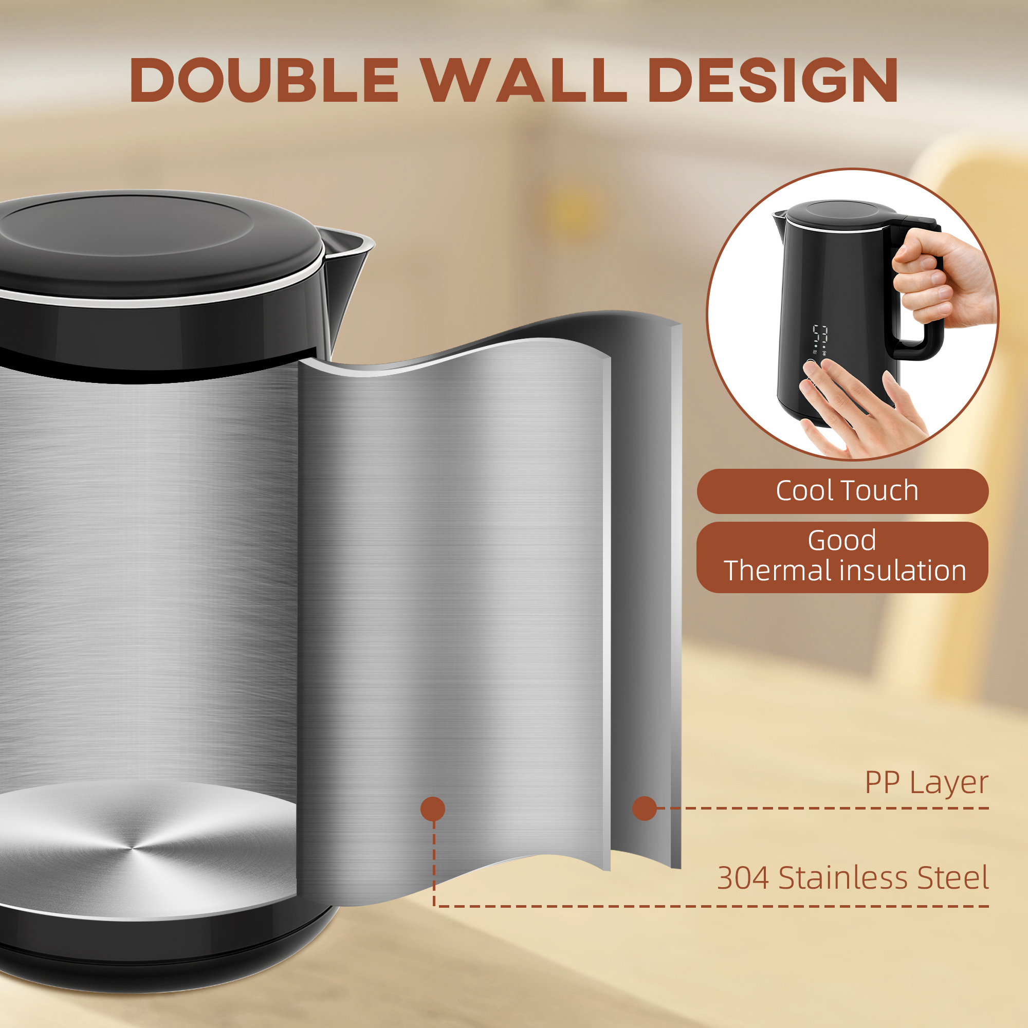 Polished Stainless Steel Kettle And Toaster Set-Black — image 2