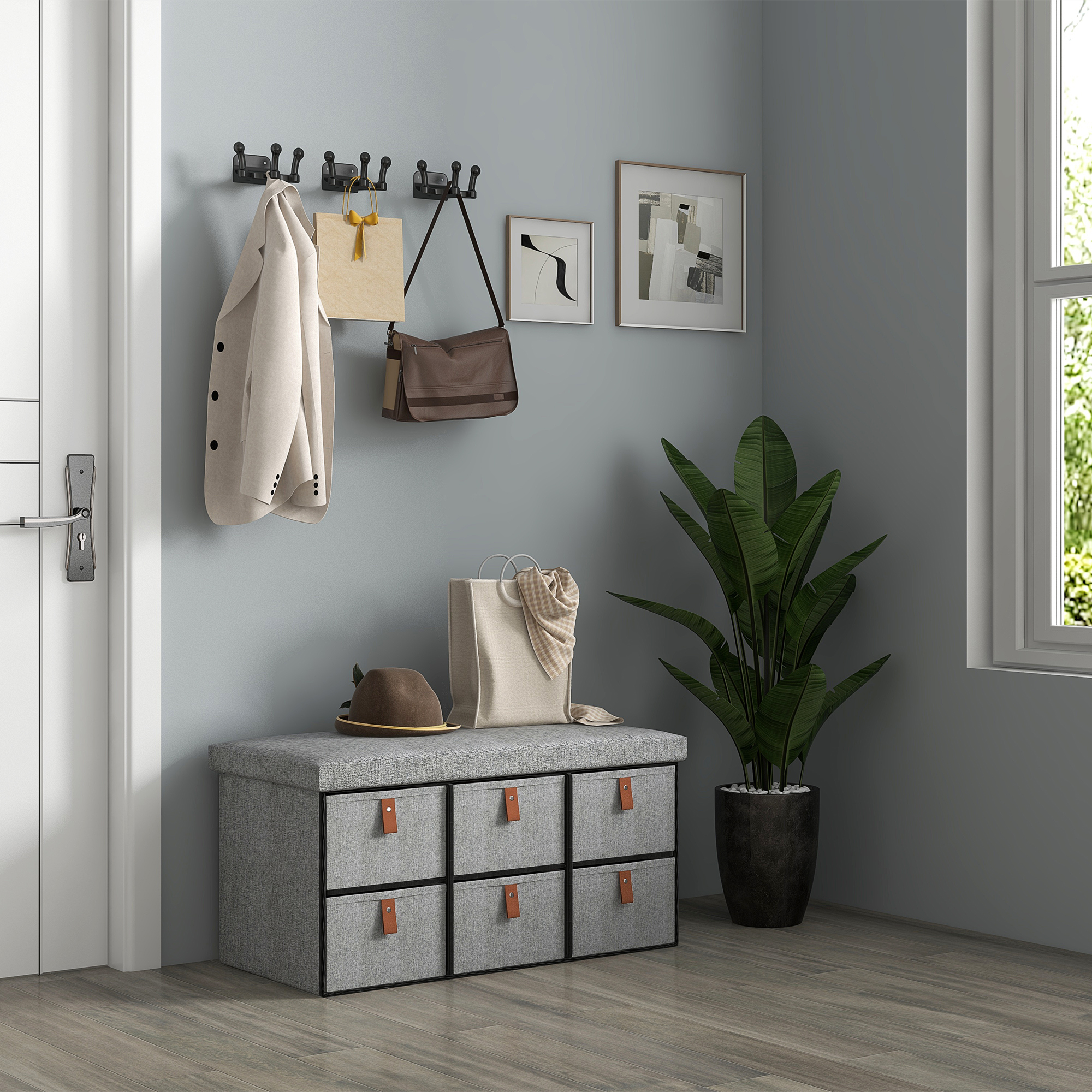 Shoe Bench With Seat,Shoe Storage Cushion And 6 Fabric Drawers — image 3