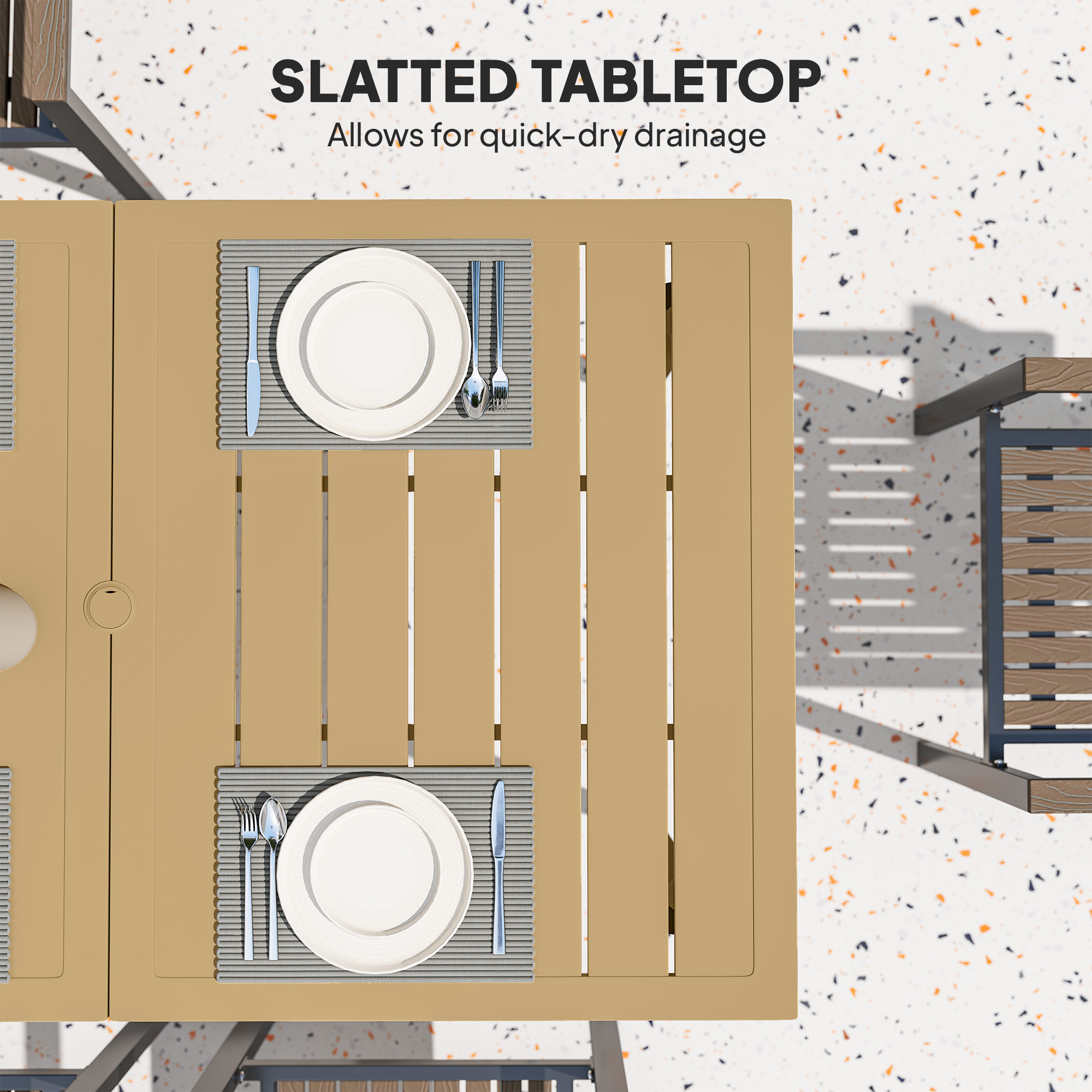 Garden Dining Table,150 X 90 Cm Rectangle Outdoor Table With 5 Cm Parasol
