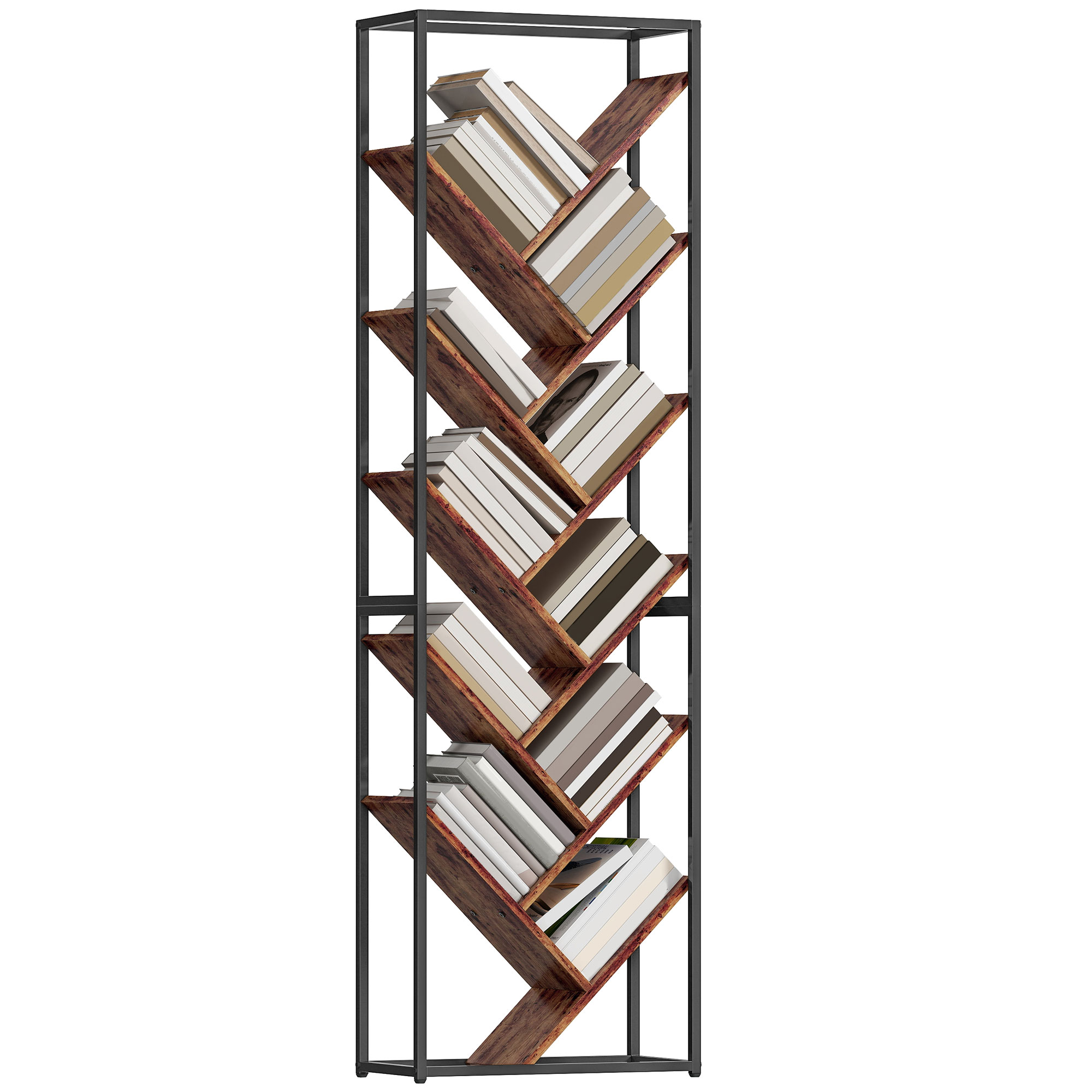 10 Shelf Industrial-Style Bookshelf-Black/Brown