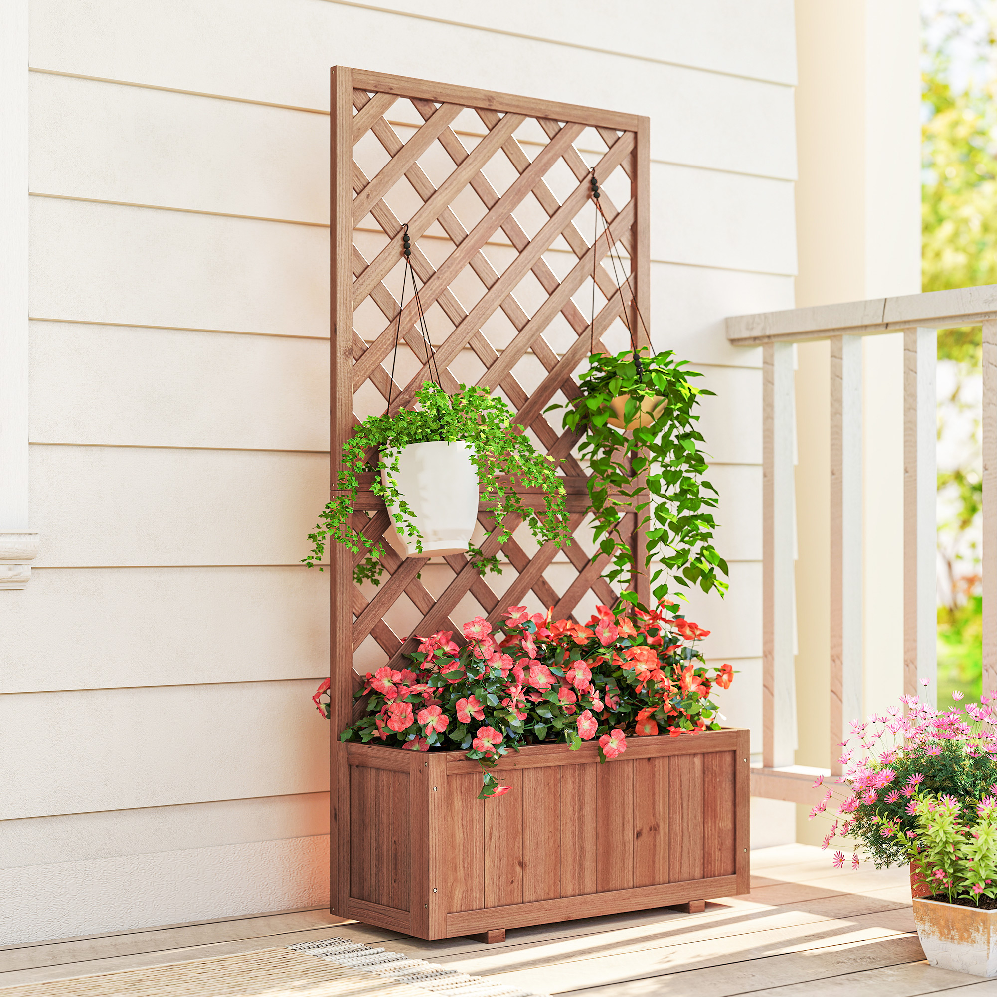 Garden Planter With Trellis,45L Raised Bed For Climbing — image 4