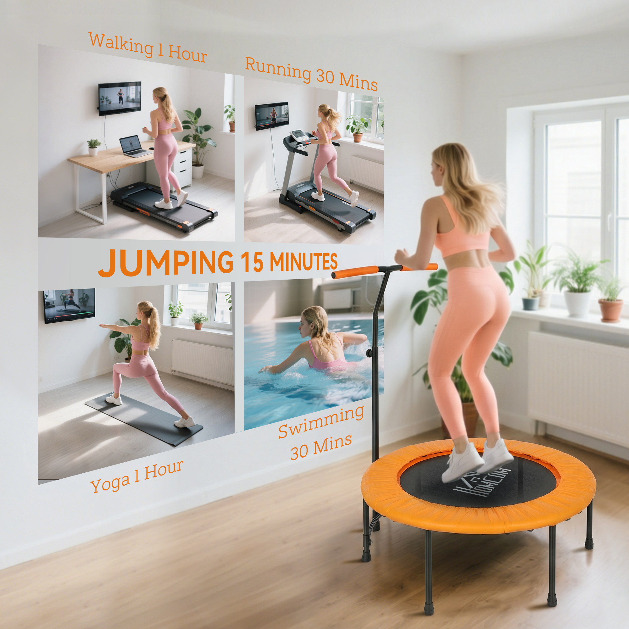 40" fitness trampoline with adjustable handle,rebounder