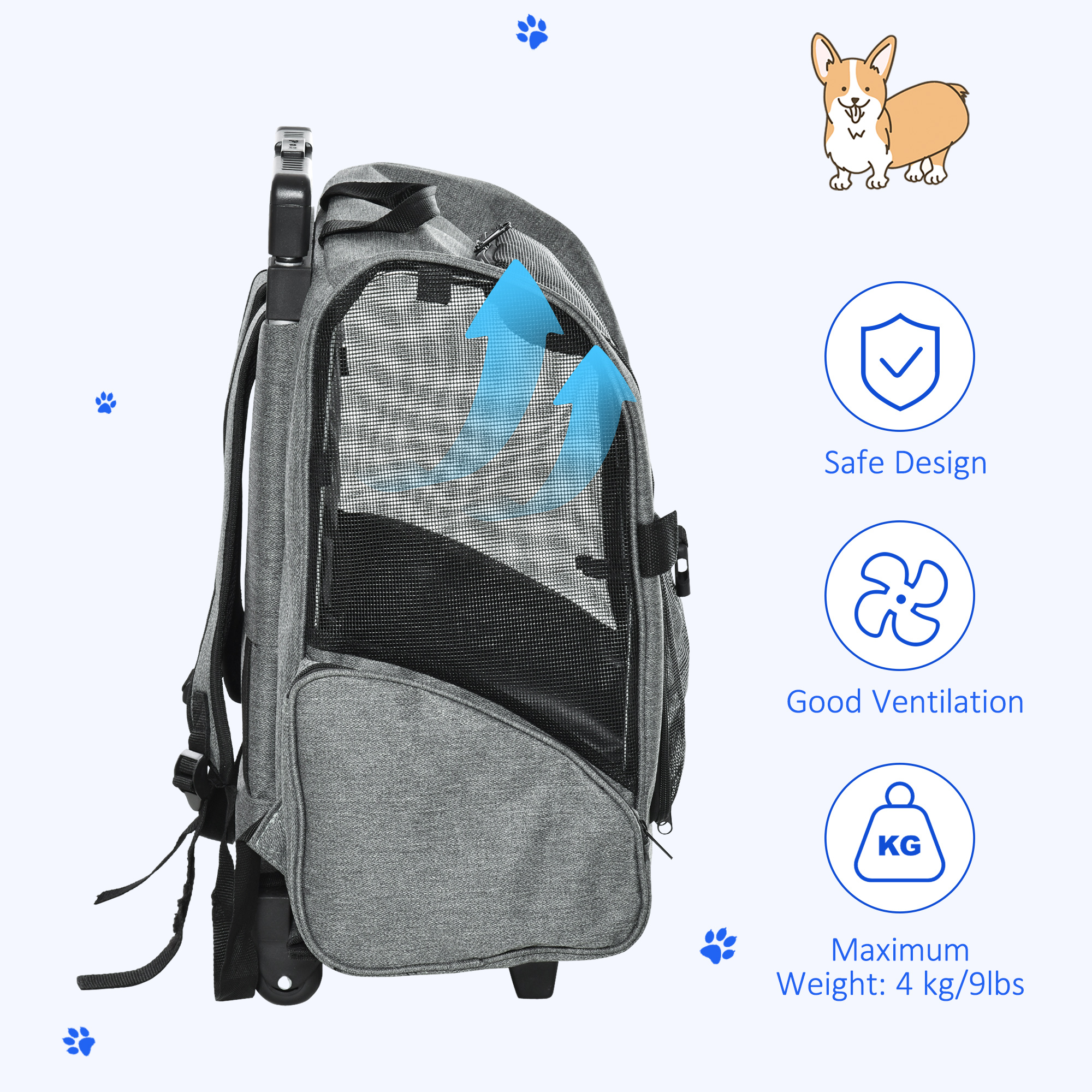 Pet Travel Backpack Bag Cat Puppy Dog Carrier W/ Trolley And Telescopic Handle — image 4