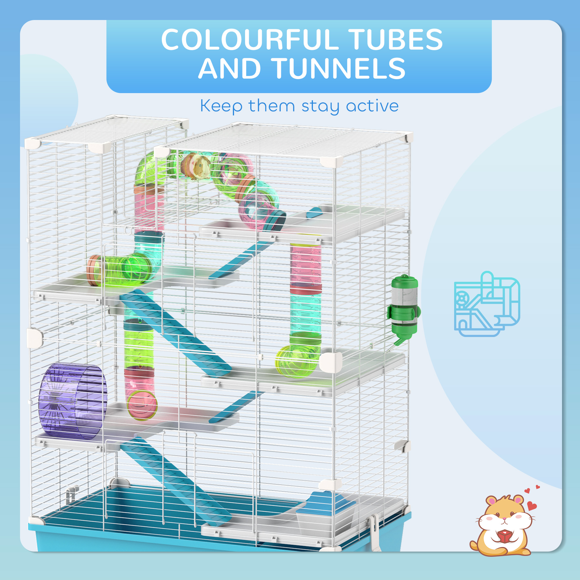 6 Tier Hamster Cage,Small Animal Cage With Tubes,Exercise Wheel,Ramps,Hut,Food