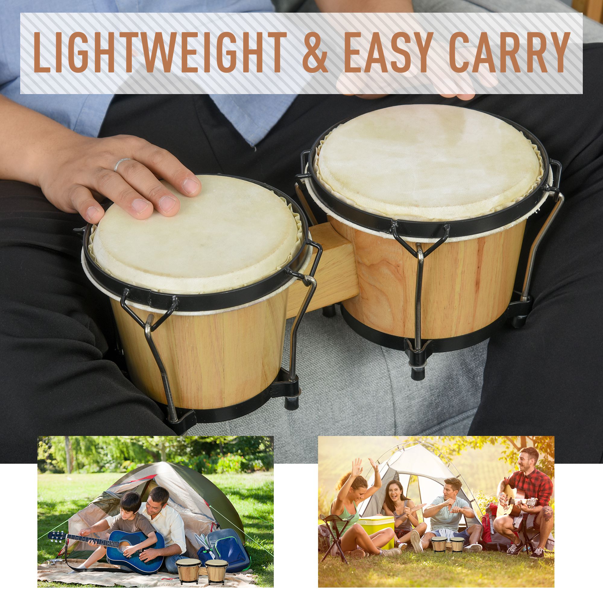 Wooden Bongo Drum Set Î¦7.75" & Î¦7" W/ Head,Percussion Instrument,Drums,Tuning — image 2