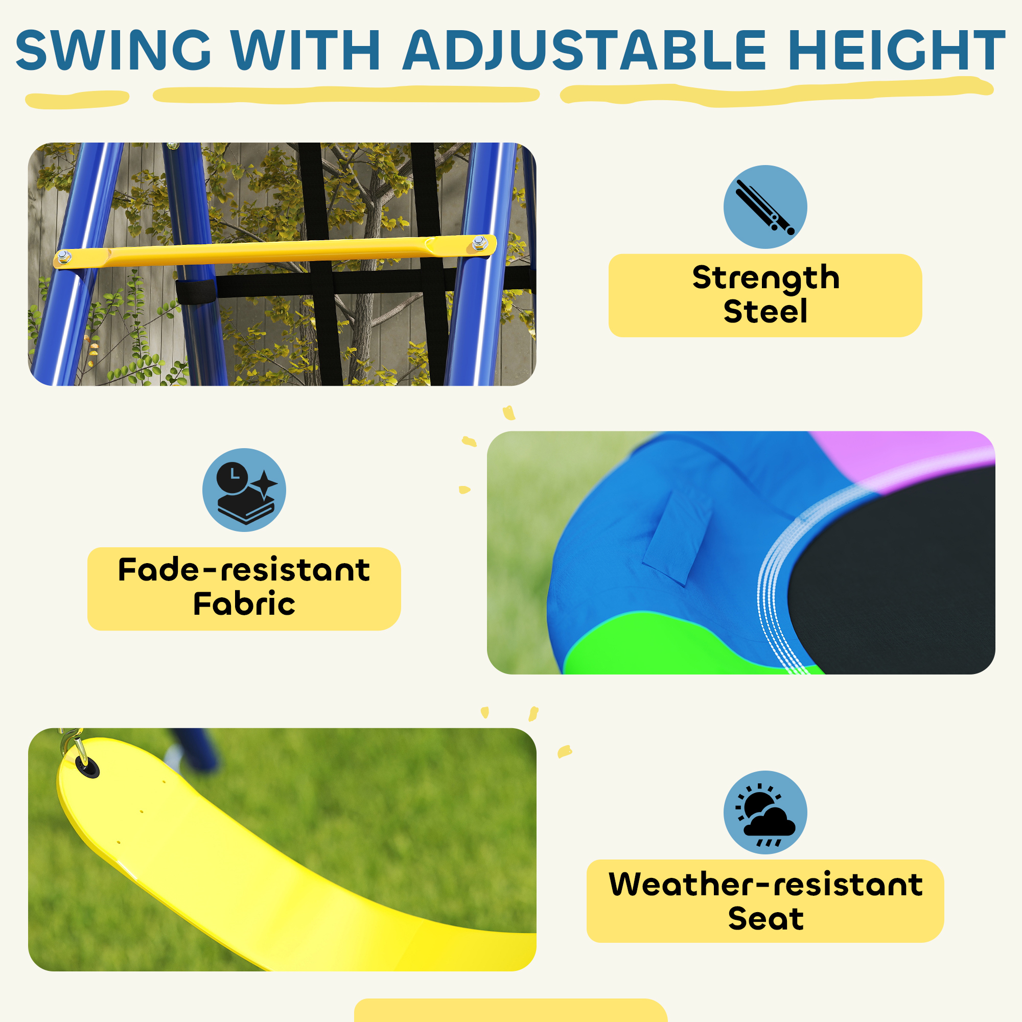 6 In 1 Metal Kids Swing Set With 3 Swings,Climbing Ladder & Net,Basketball — image 2