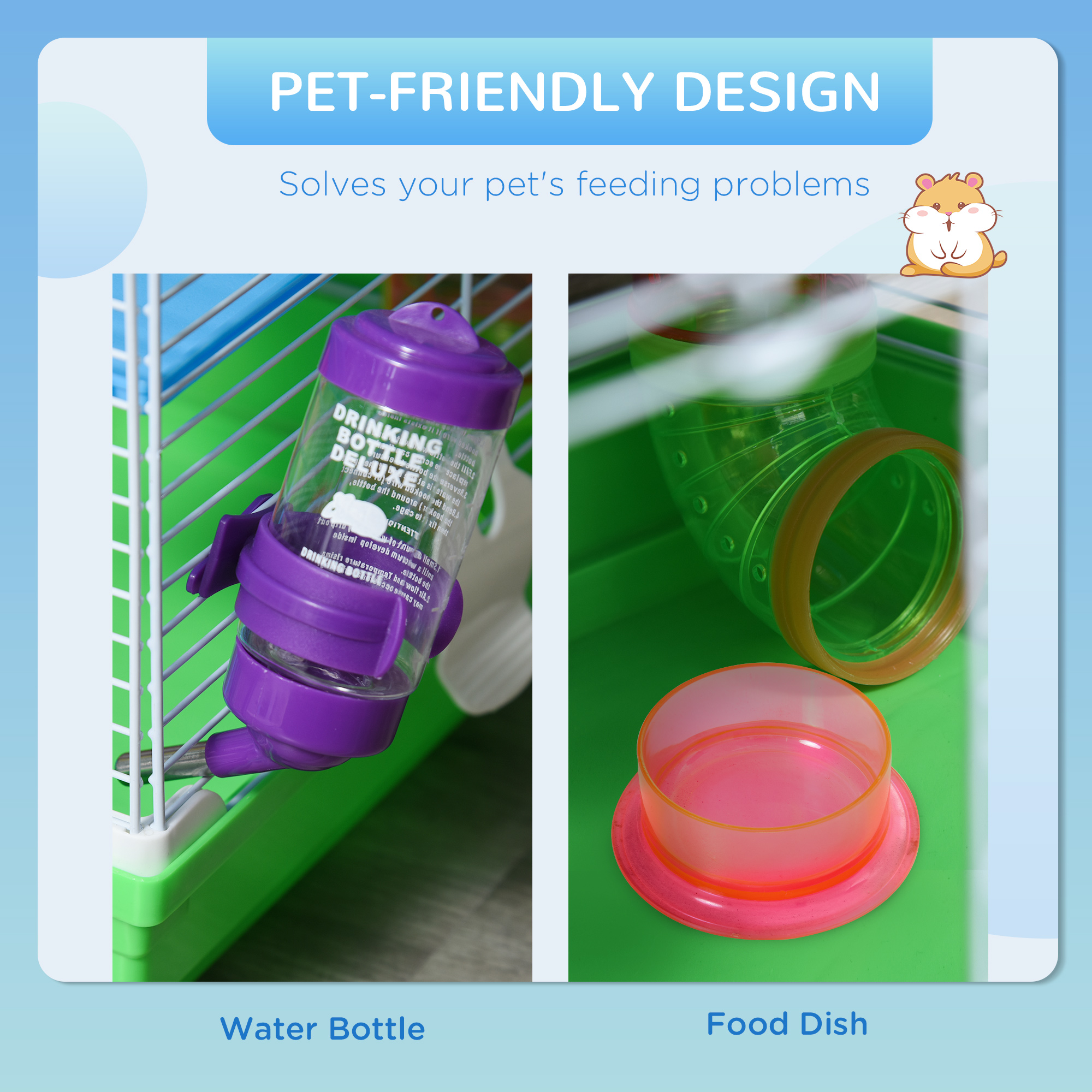 5 Tier Hamster Cage Carrier Habitat W/ Exercise Wheels,Tunnel,Green — image 3