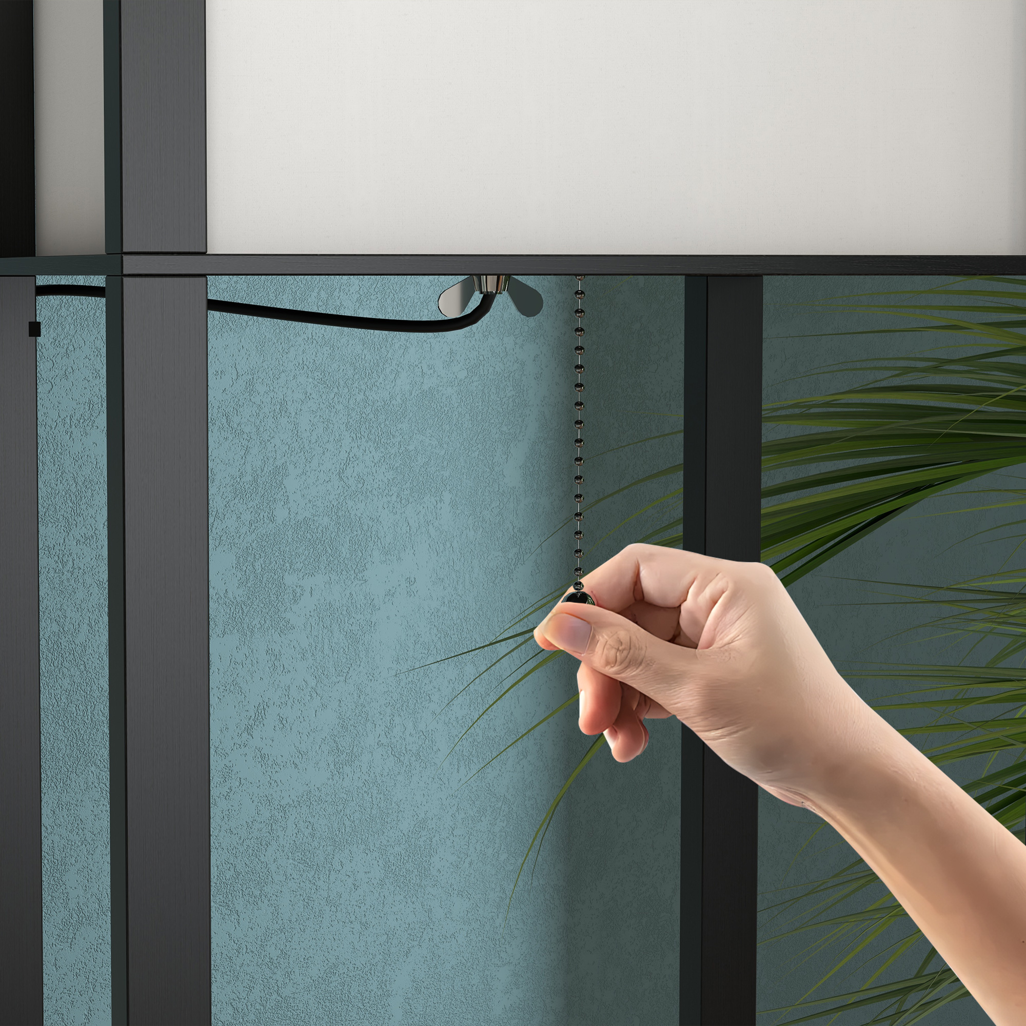 Floor Lamp With Shelves And Top Light,Modern Corner Standing TC Fabric — image 3