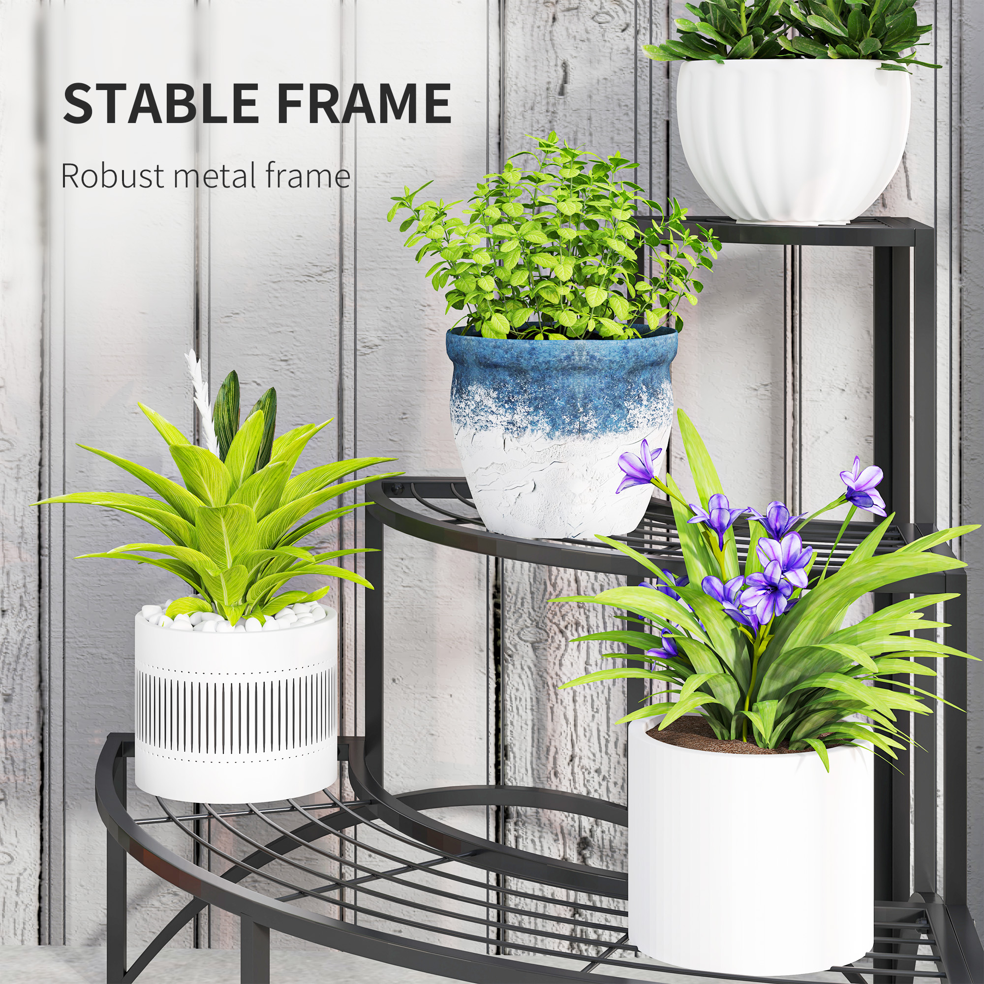 Three-Tier Corner Metal Plants Shelves-Black