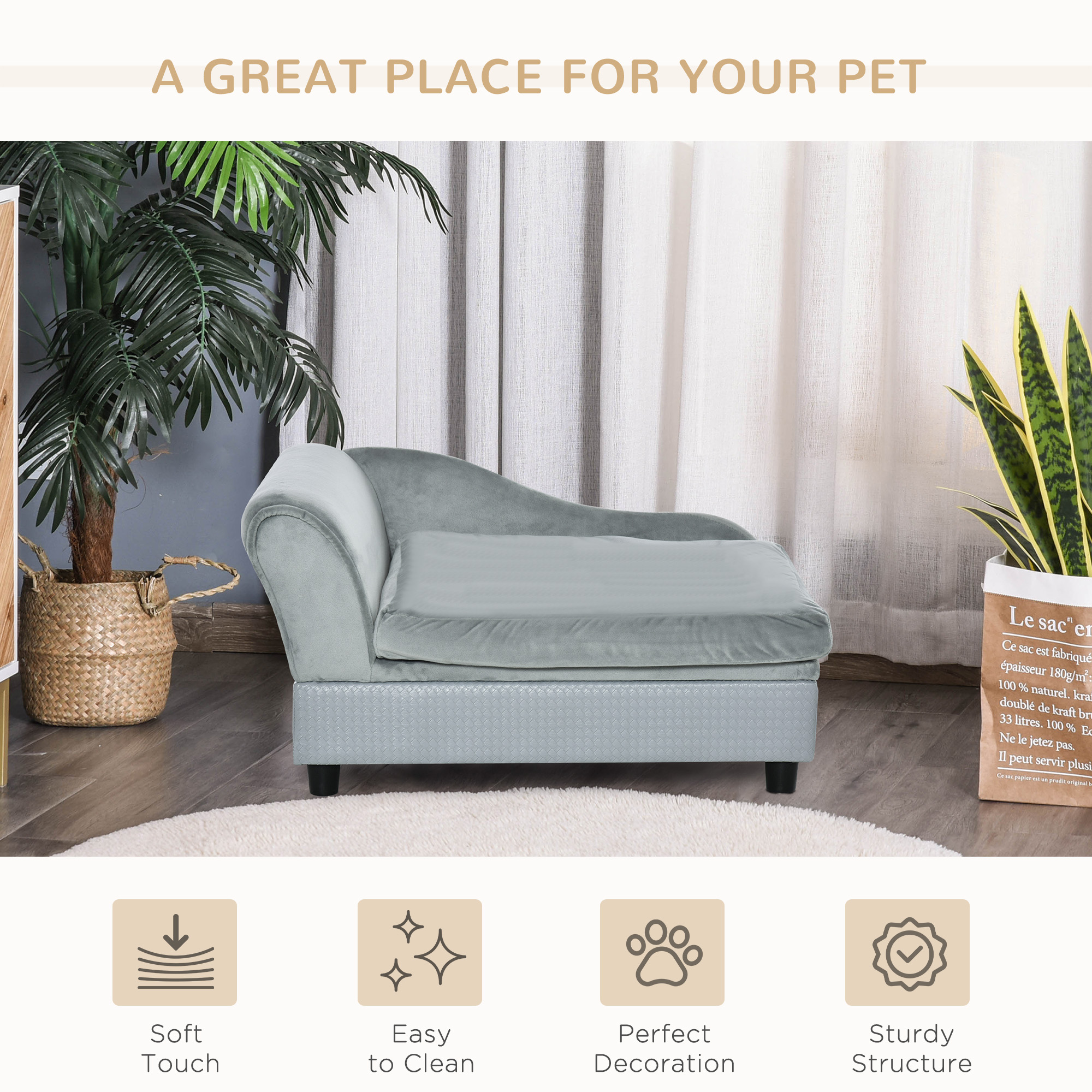 Pet Sofa Chair,with Storage,Cushion,for Small Dogs,Cats-Light Grey — image 2