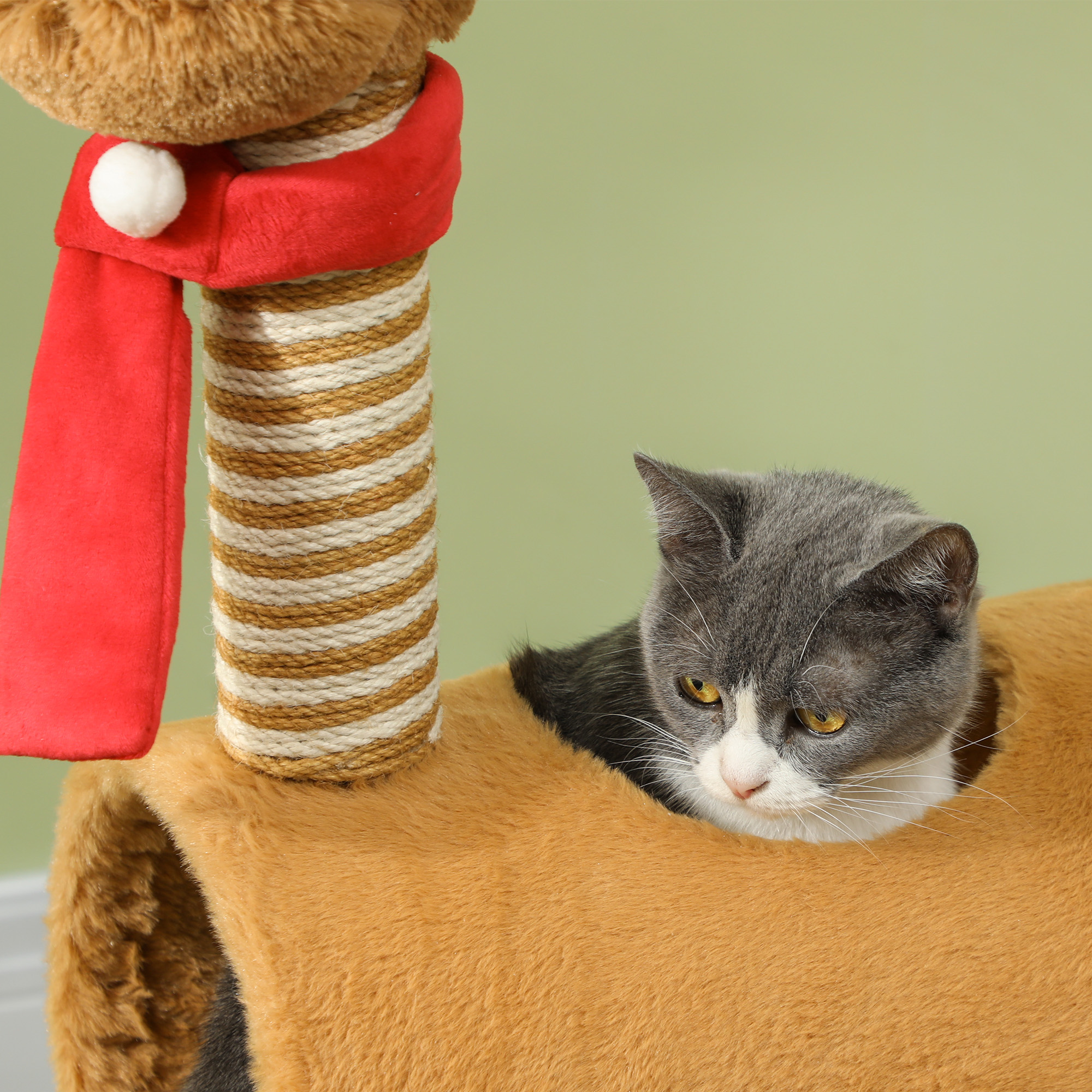 98cm Deer-Designed Cat Tree With Scratching Posts,Toy Ball,Tunnel,Brown — image 3