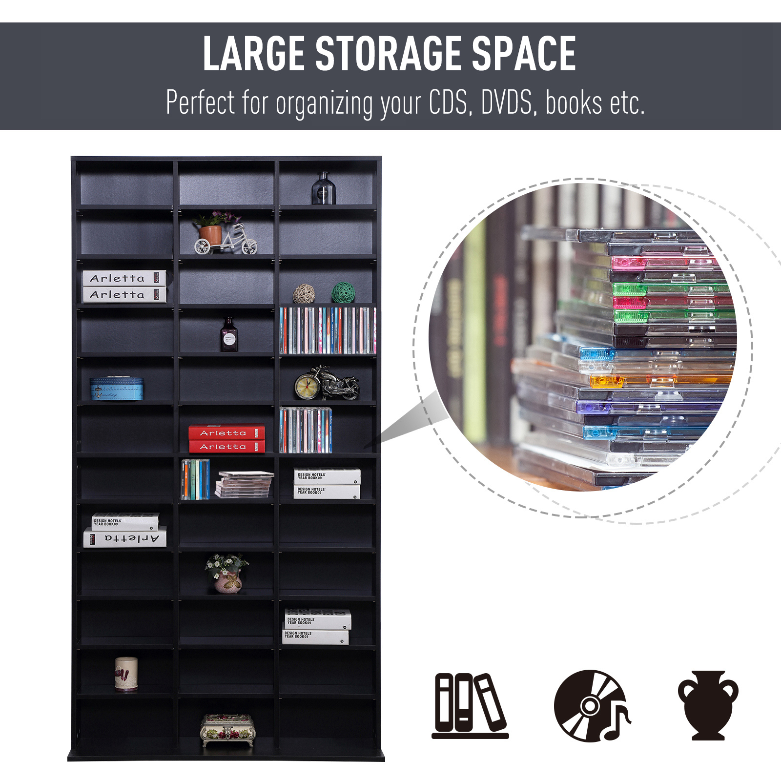 1116 CD/ 528 DVD Storage Unit,Media Shelf,Wooden Display Unit With Adjustable — image 2