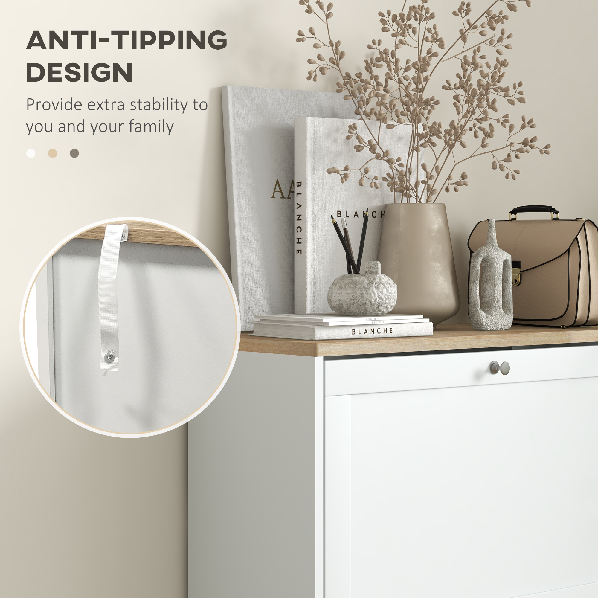 Modern Compact Three-Drawer Shoe Storage Cabinet-White — image 4