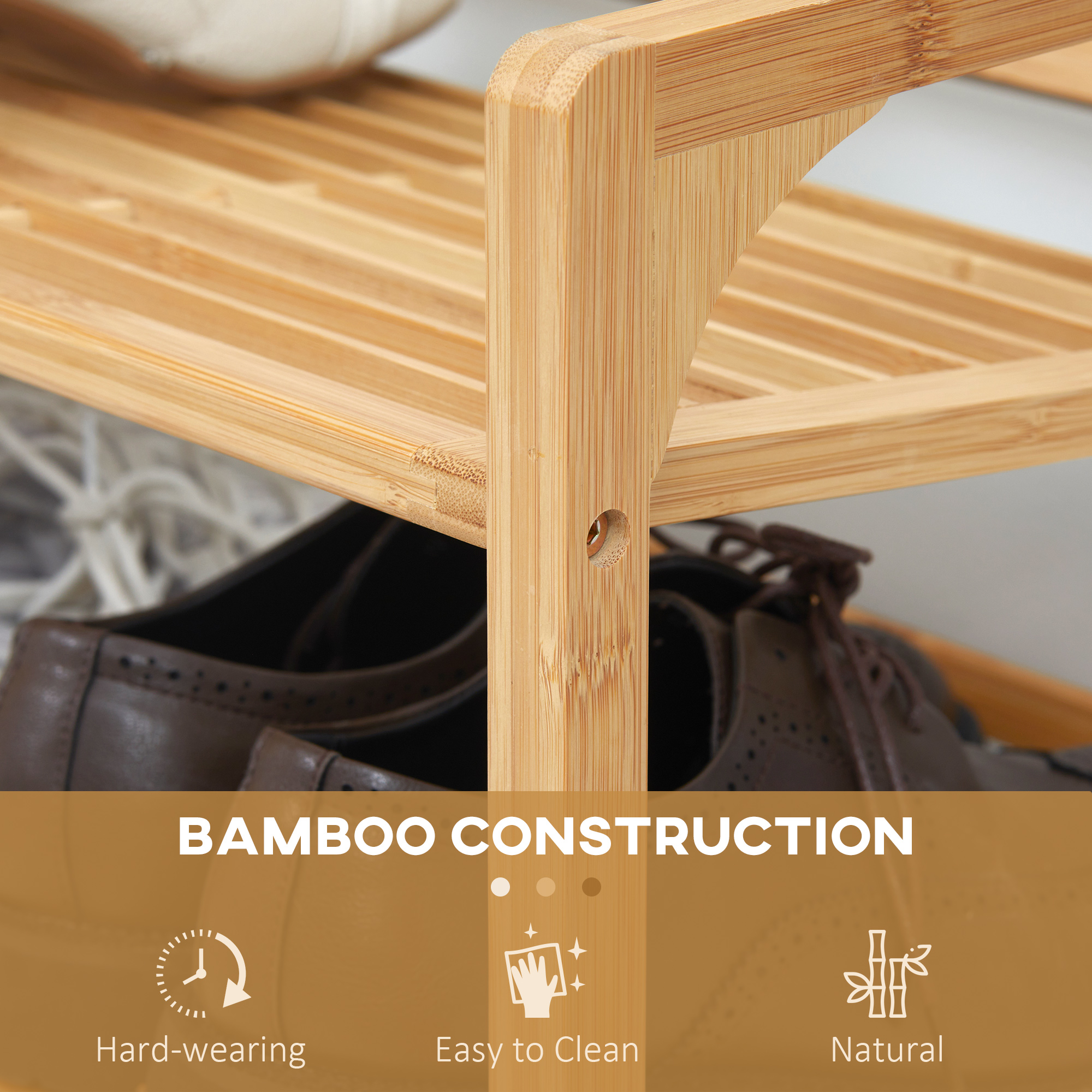 3-Tier Shoe Rack,Bamboo Storage Organizer With Slatted Shelves,Free Standing — image 5