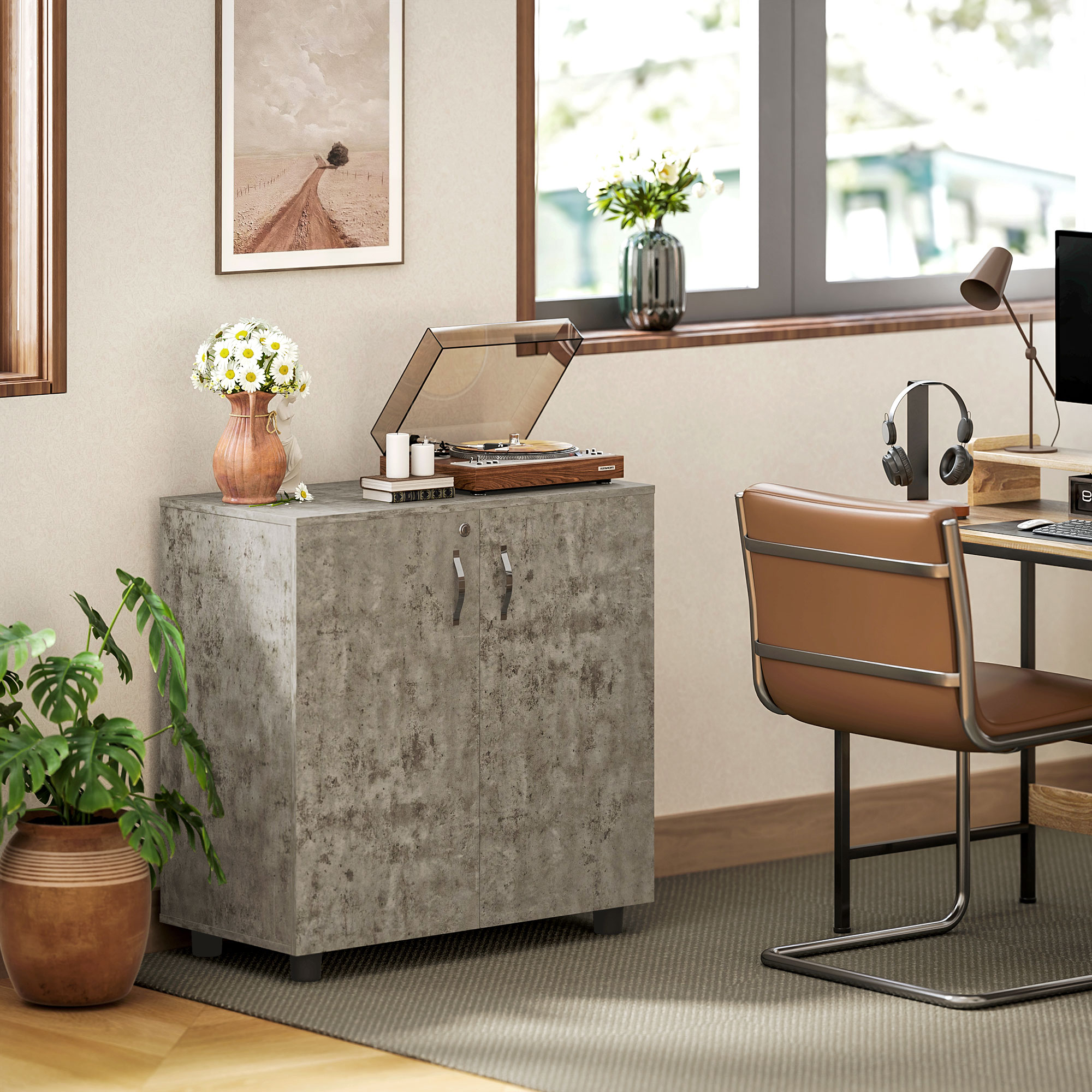Two-Tier Locking Office Storage Cabinet-Grey — image 2