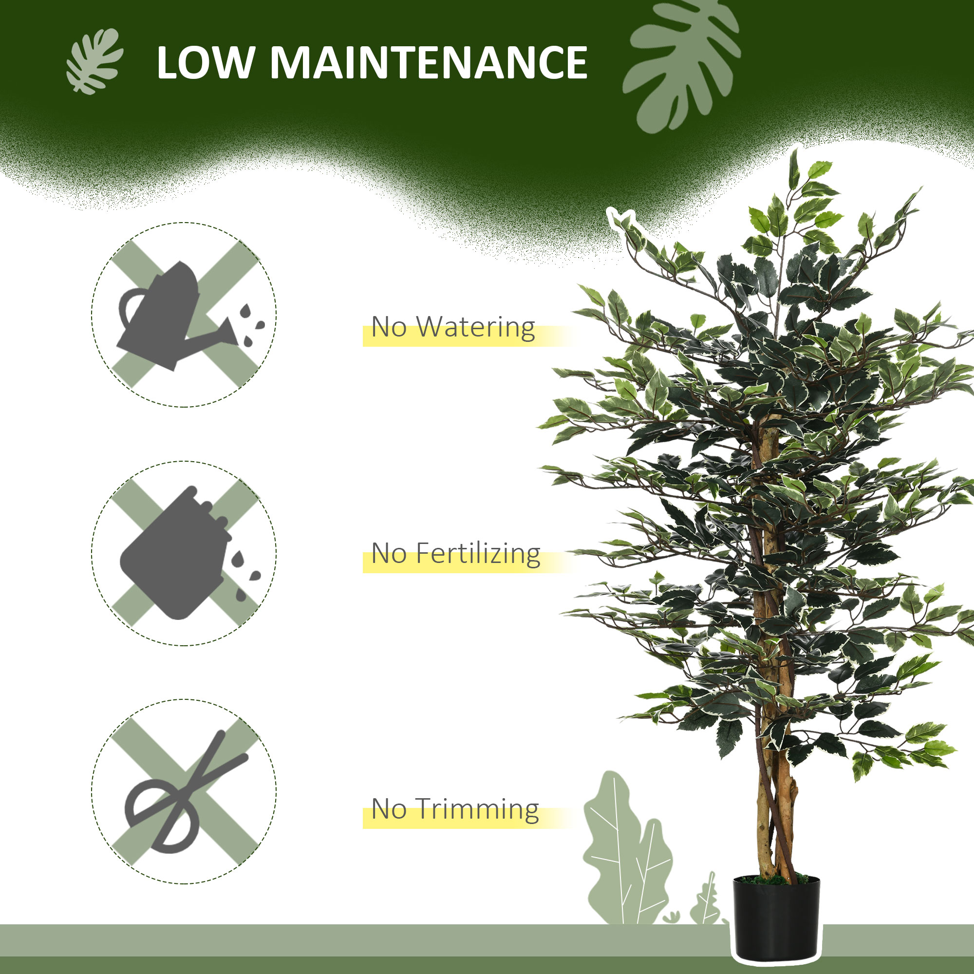 4.5ft Ficus Artificial Plant With Realistic Leaves,Potted Fake Tree For Home — image 4