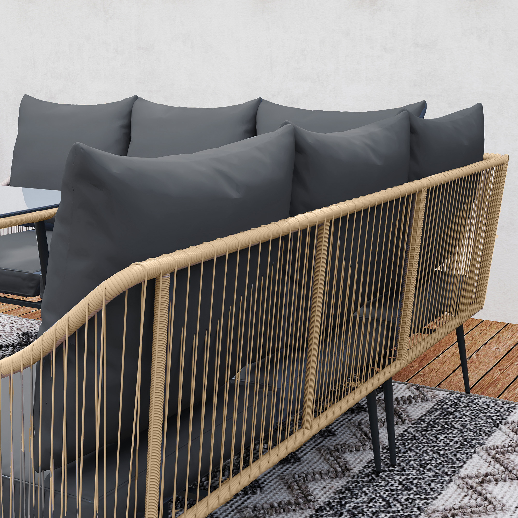 Six-Piece Rattan Strong Garden Sofa Set-Brown-Grey — image 5
