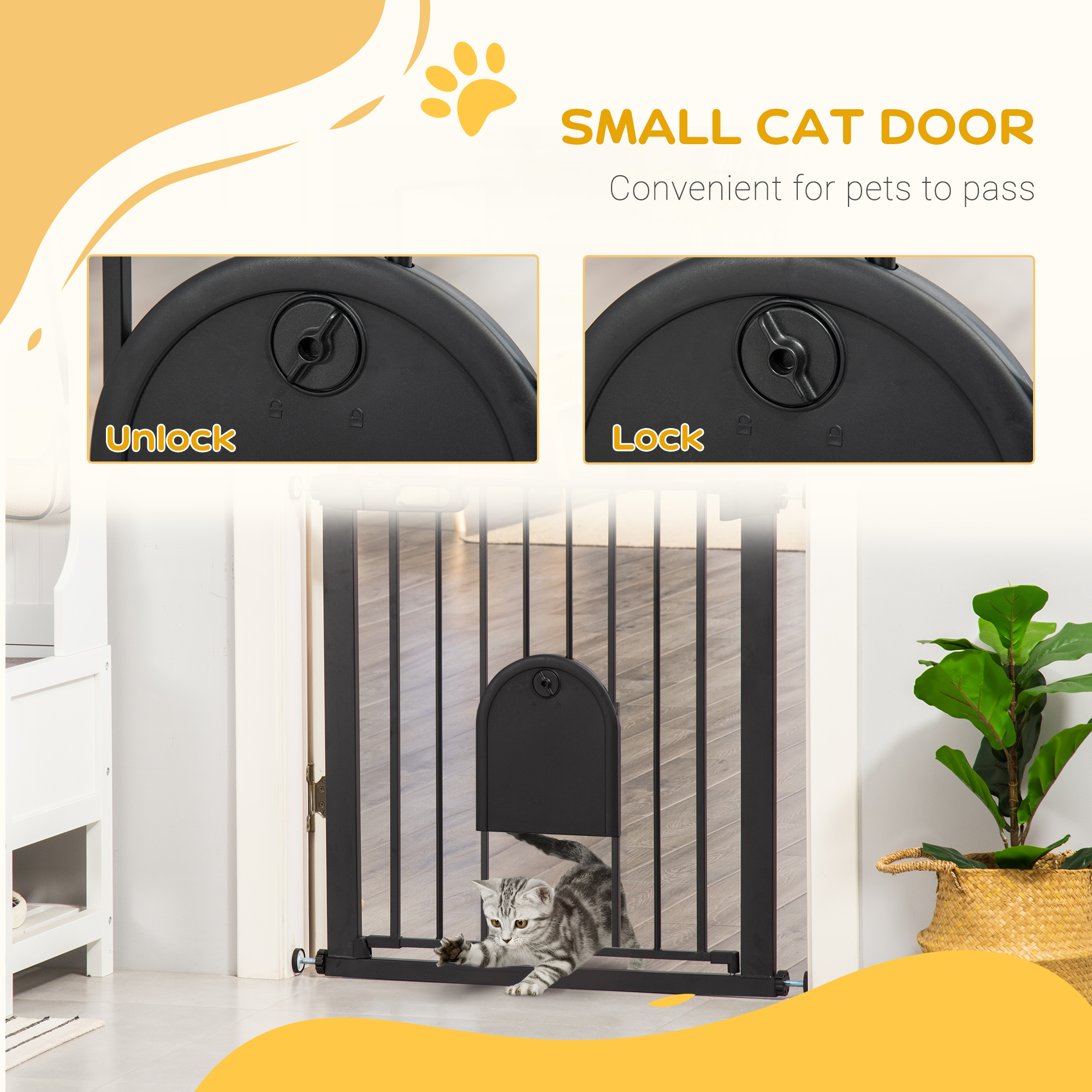 Dog Gate With Cat Flap Pet Safety Barrier,Stair Pressure Fit,Auto Close,Double — image 2