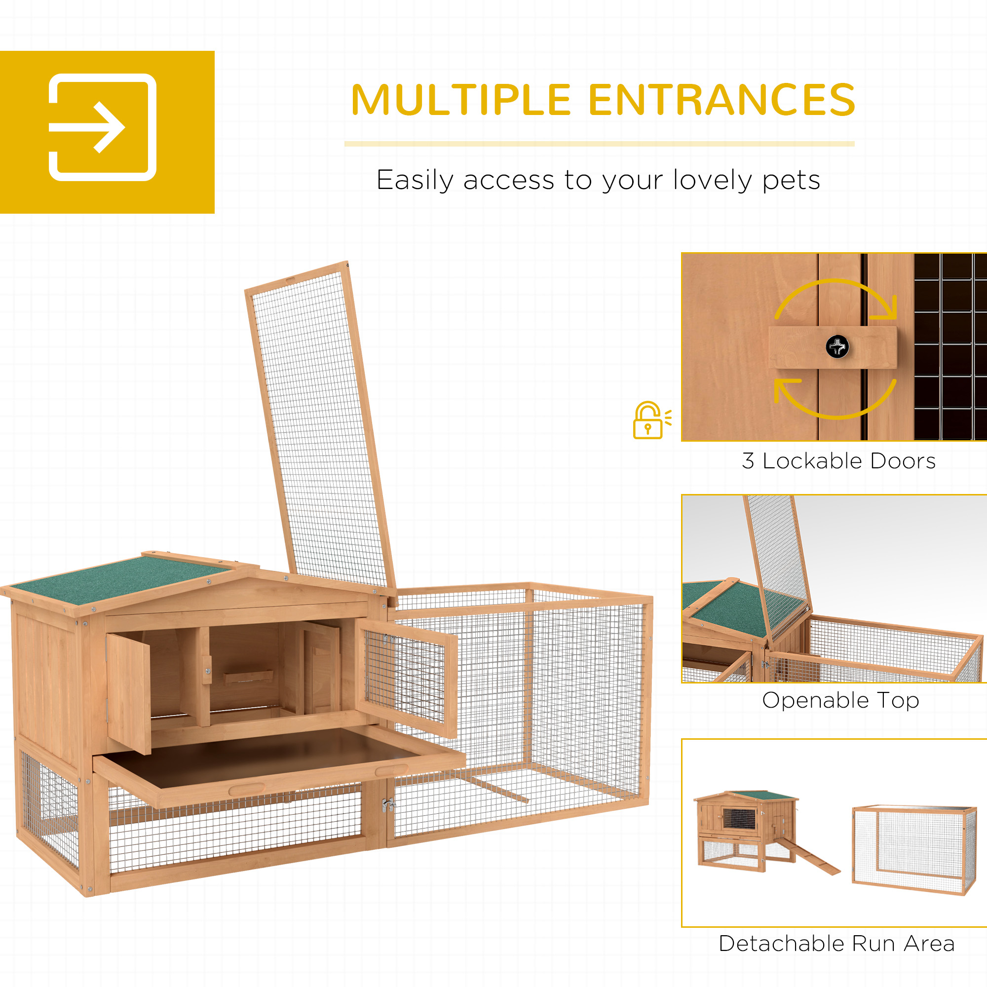 Wooden Rabbit Hutch Guinea Pig House 2 Tier With Run For Outdoor Garden