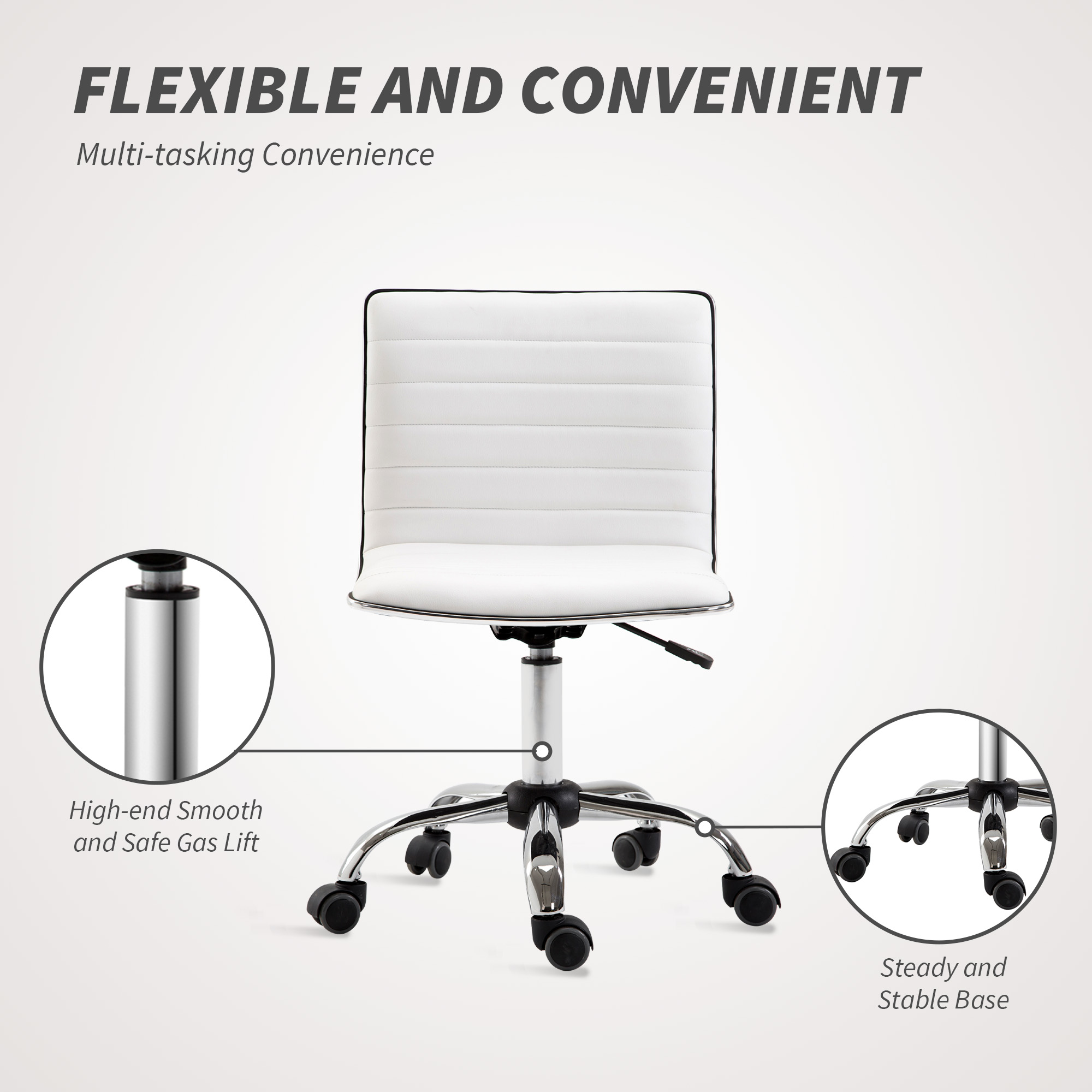 Faux Leather Armless Office Chair-White — image 5