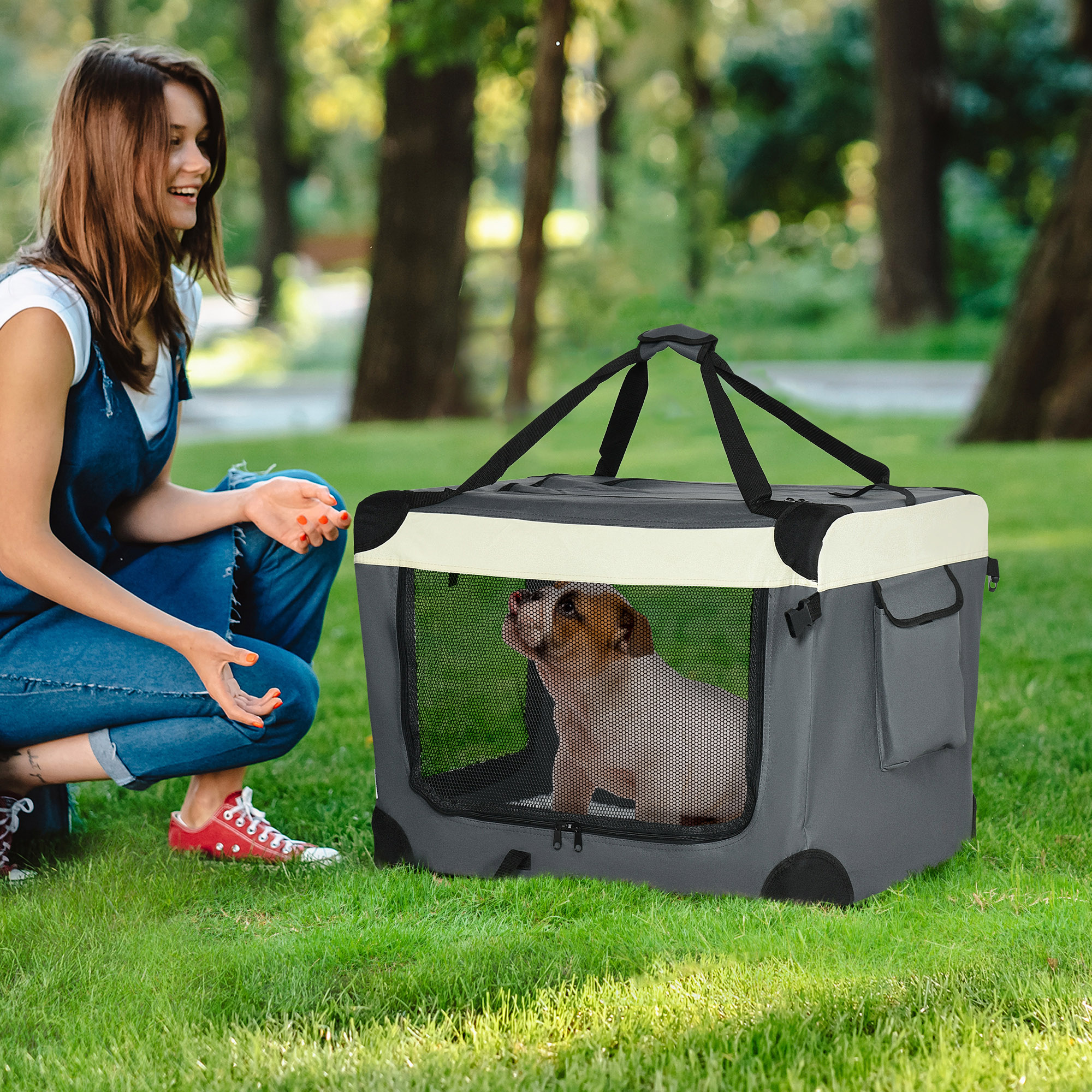 70cm Foldable Pet Carrier,with Cushion,for Small Dogs And Cats-Grey — image 5