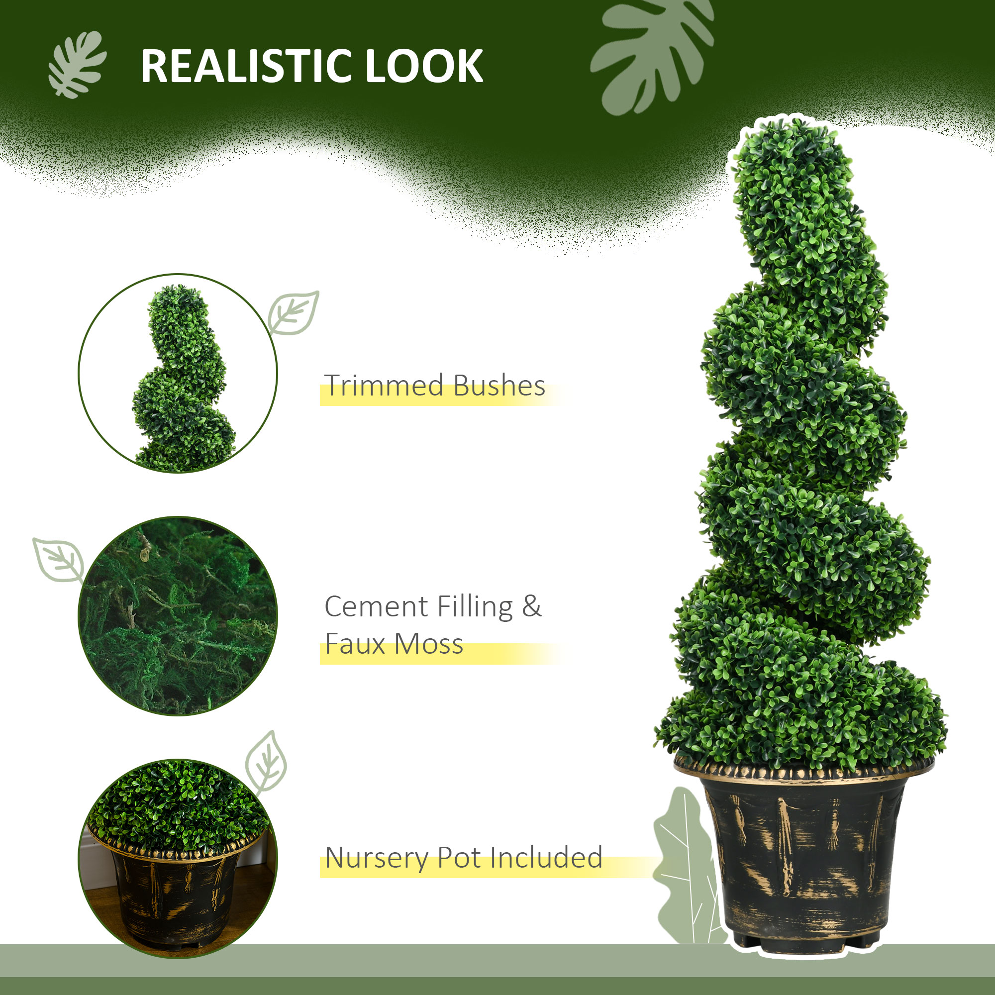 Set Of 2 Artificial Plants,Topiary Spiral Boxwood Trees With Pot,for Home
