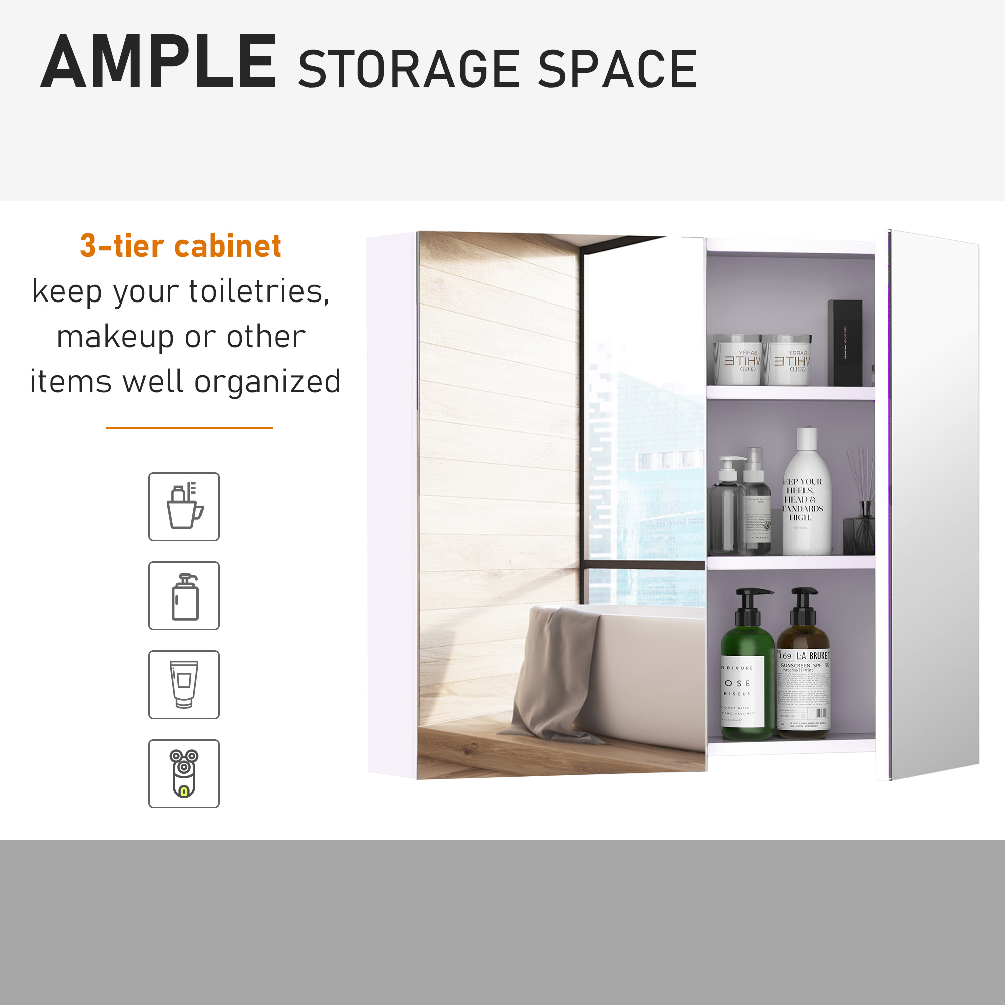 Mirror Cabinet,Wall Mount Bathroom Storage Cabinet With Adjustable Shelf,Double — image 3