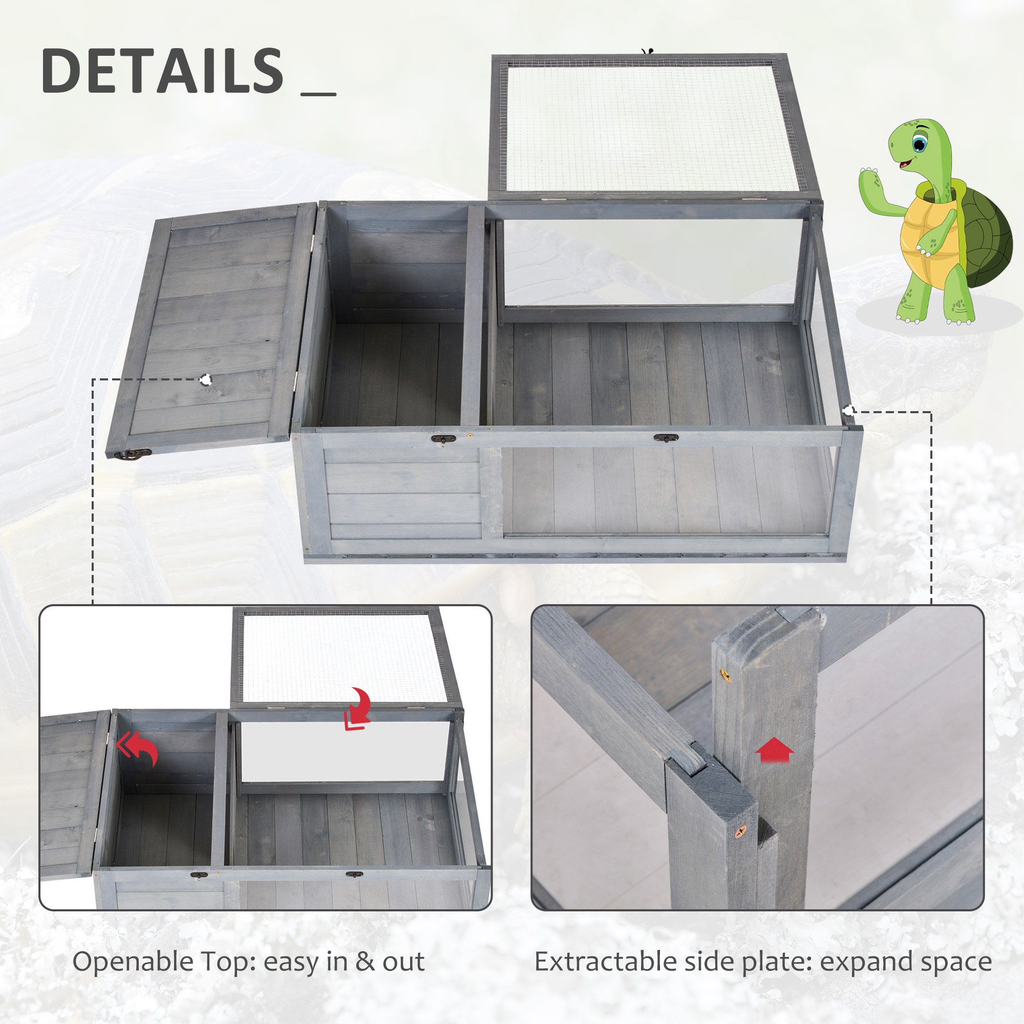Tortoise House,Small Reptile Wooden House,with Mesh Roofs,Side Panels,for