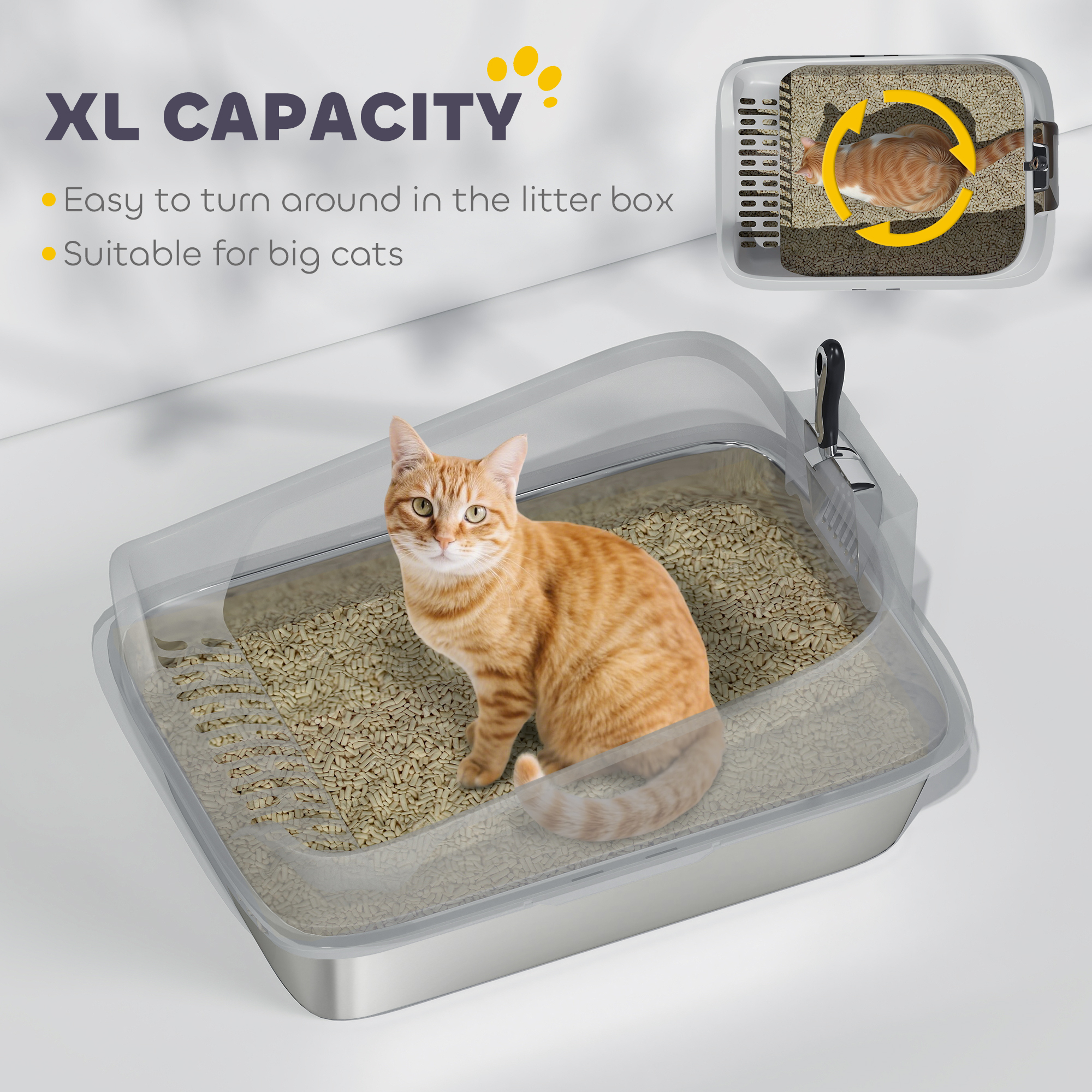 XL Stainless Steel Cat Litter Box With High Sides,Metal Scoop,60 X 40 X 30 Cm — image 4