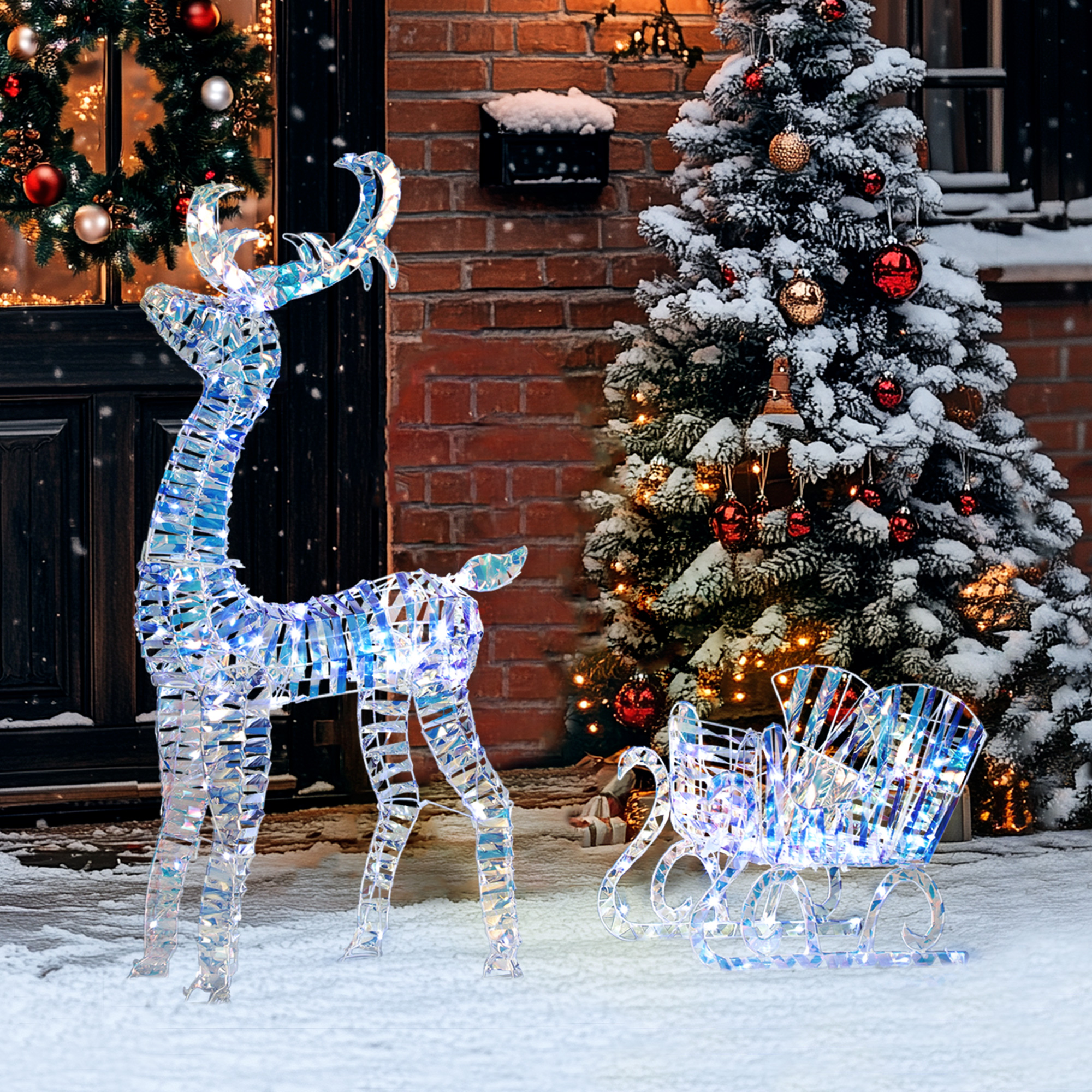Lighted Christmas Reindeer With Sleigh,Outdoor Yard