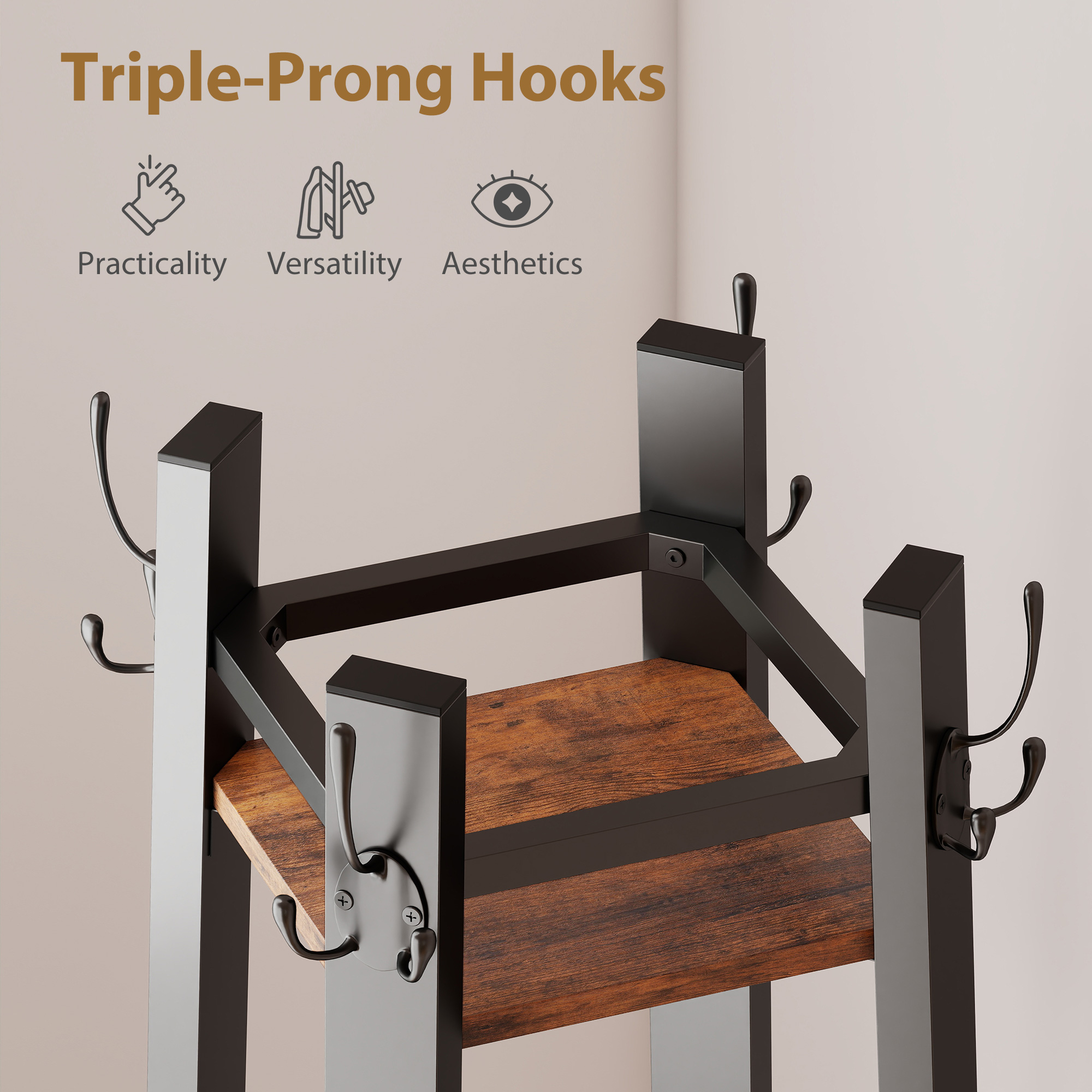 Industrial-Style Four Shelf Coat Stand-Brown/Black — image 2