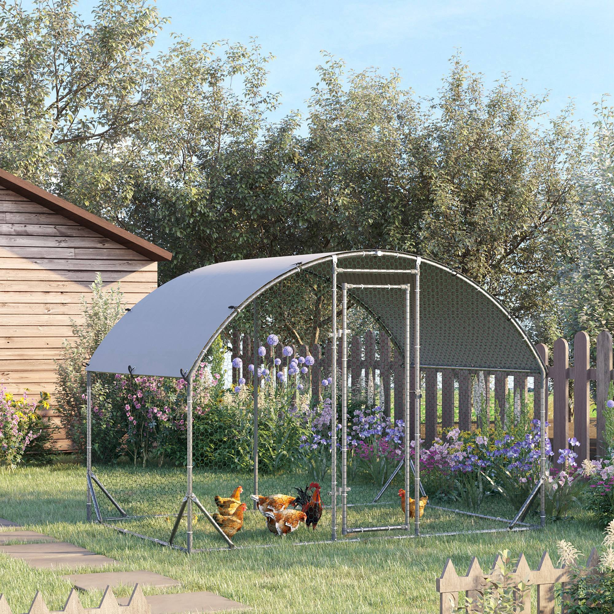 Walk In Chicken Run Galvanised Chicken Coop Hen Poultry House Cage Pet Playpen Garden With Water-Resist Cover,2.8 X 1.9 X 2m detail photo 9