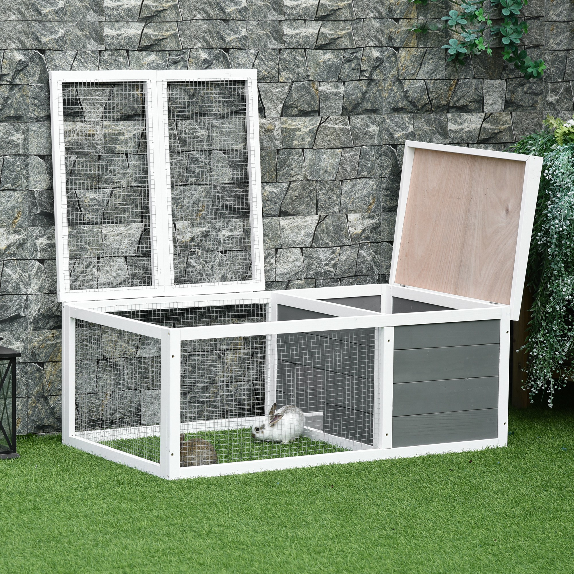 Rabbit Hutch Guinea Pig Wooden Small Animal Cage Run Duck House With Openable — image 2
