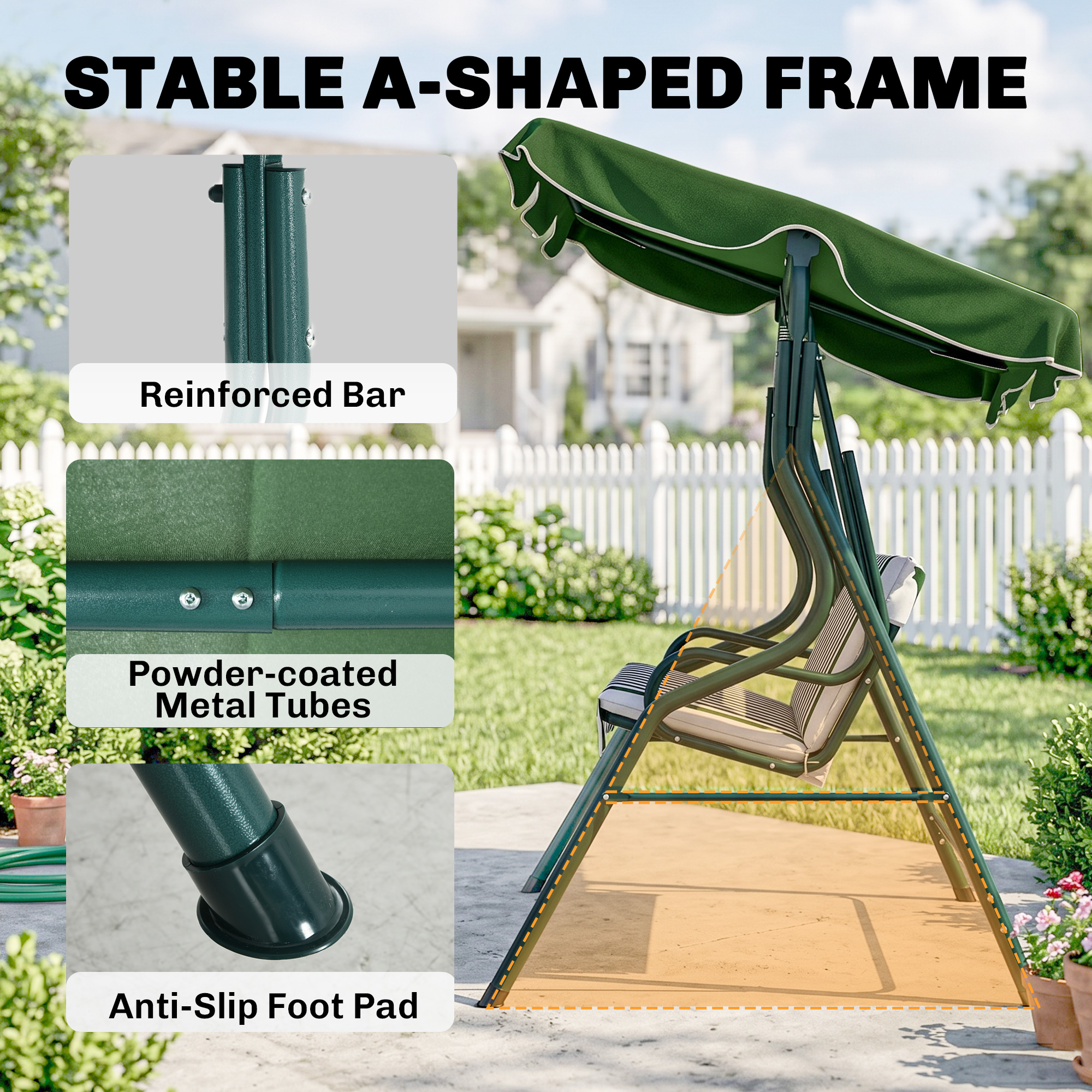 3 Seater Garden Swing Seat Chair Outdoor Bench With Adjustable Canopy And Metal — image 5